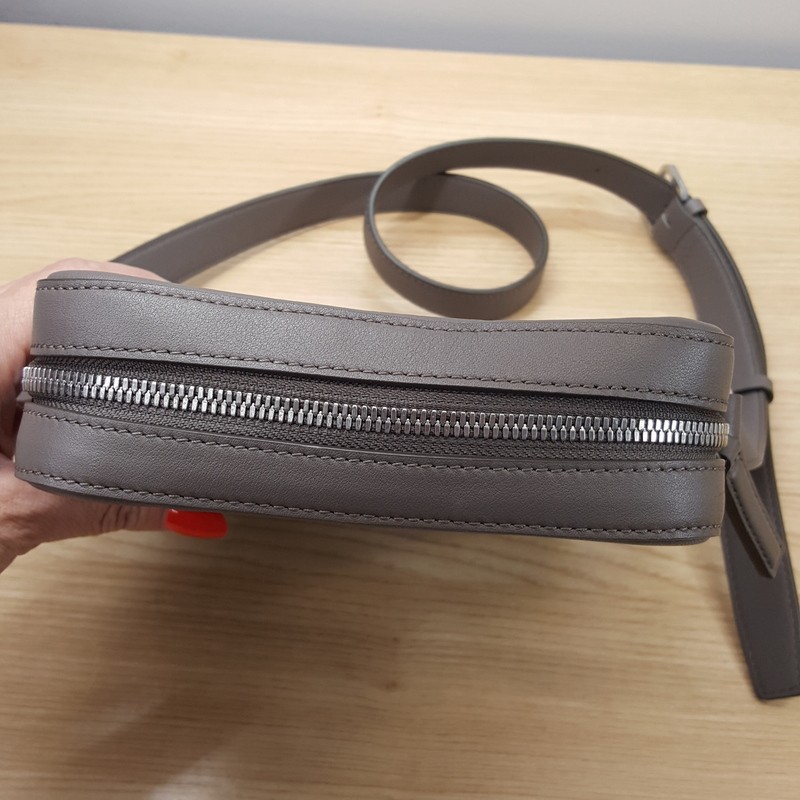 MCM Mini Klassik Taupe Grey Leather Monogram Crossbody Bag $830 Authentic