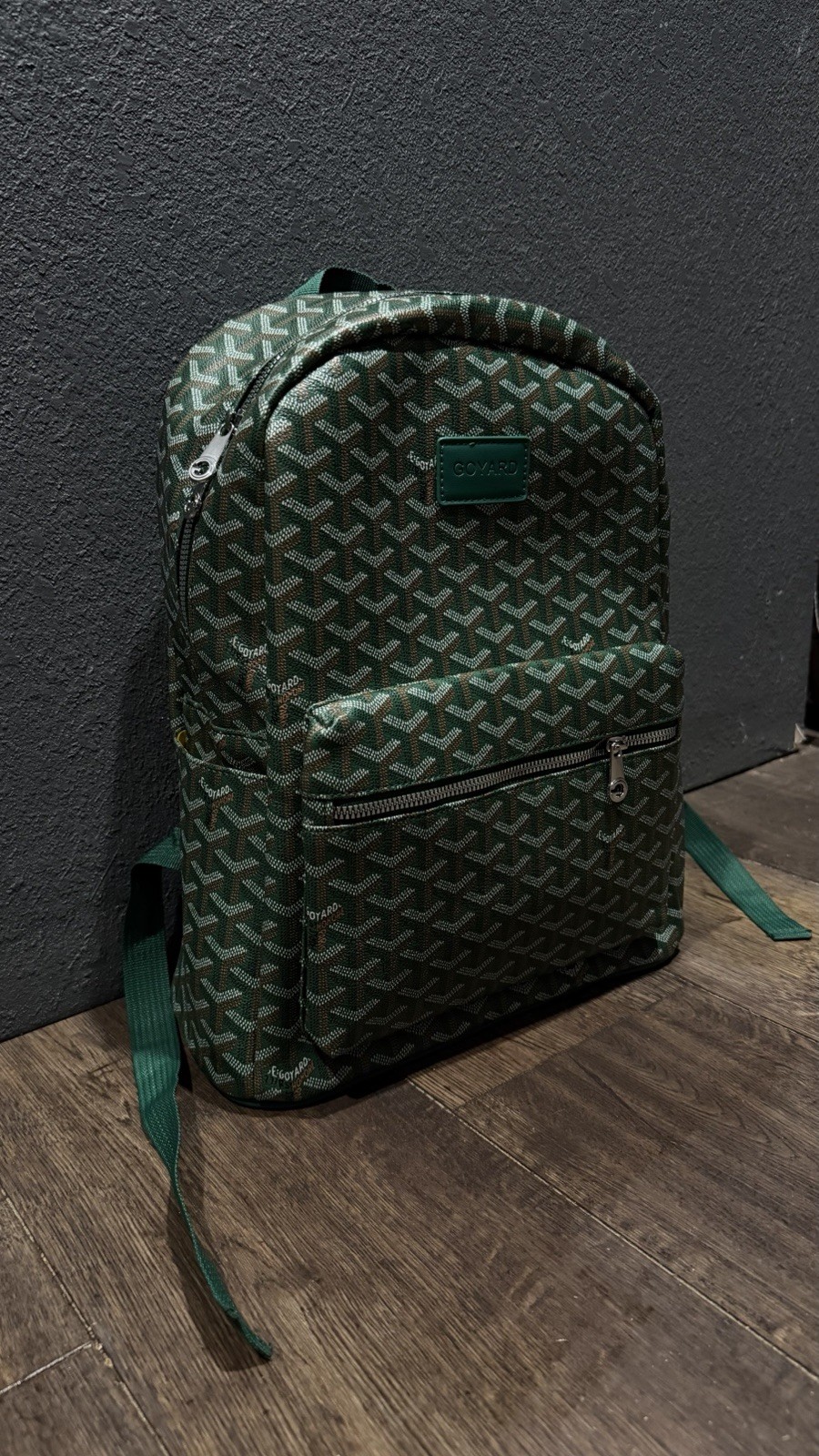 Goyard Green Monogram Backpack Medium Zip Closure Adjustable Straps Pockets