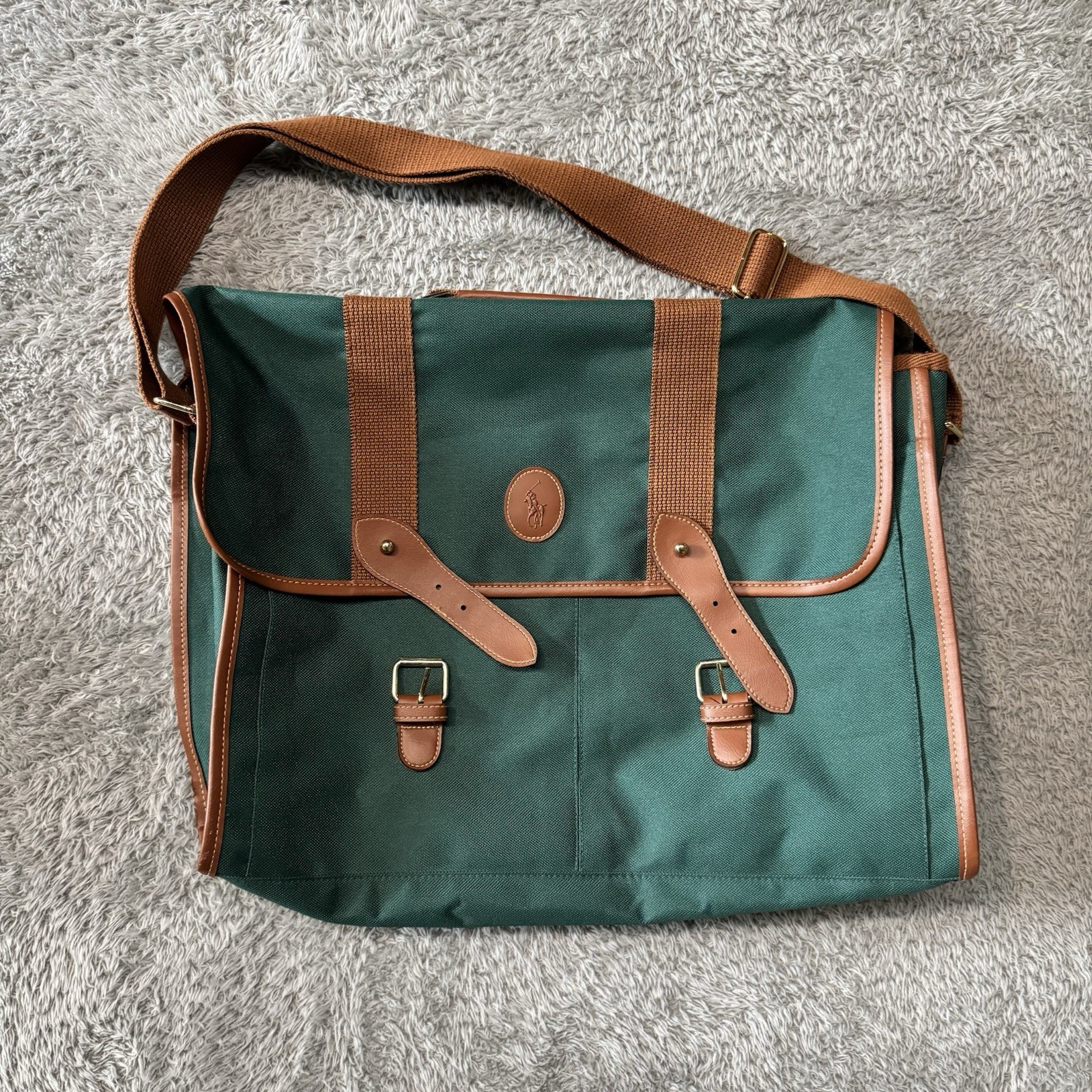 VTG Polo Ralph Lauren Laptop Messenger/Shoulder Bag Green/Brown