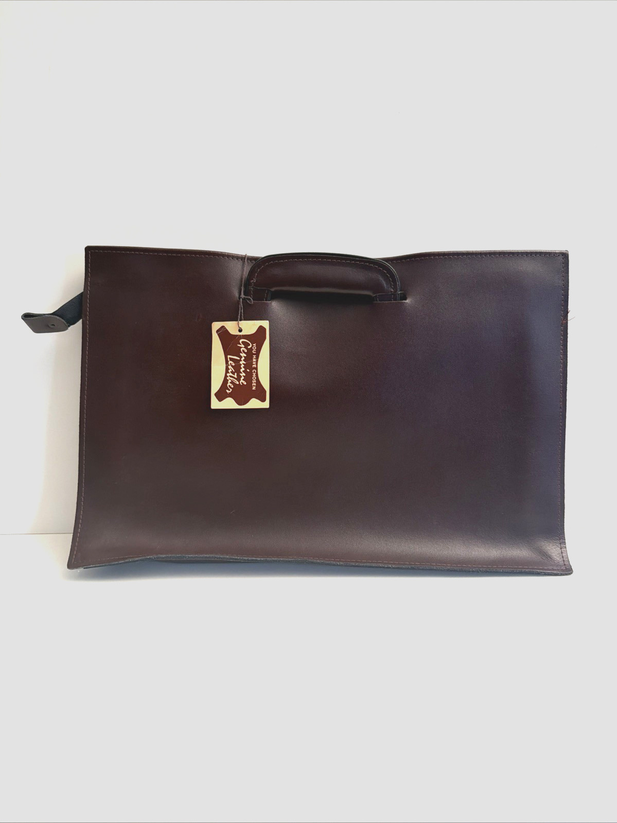Vtg Brown Leather Portfolio Briefcase Retractable Handle Tripocket NY USA