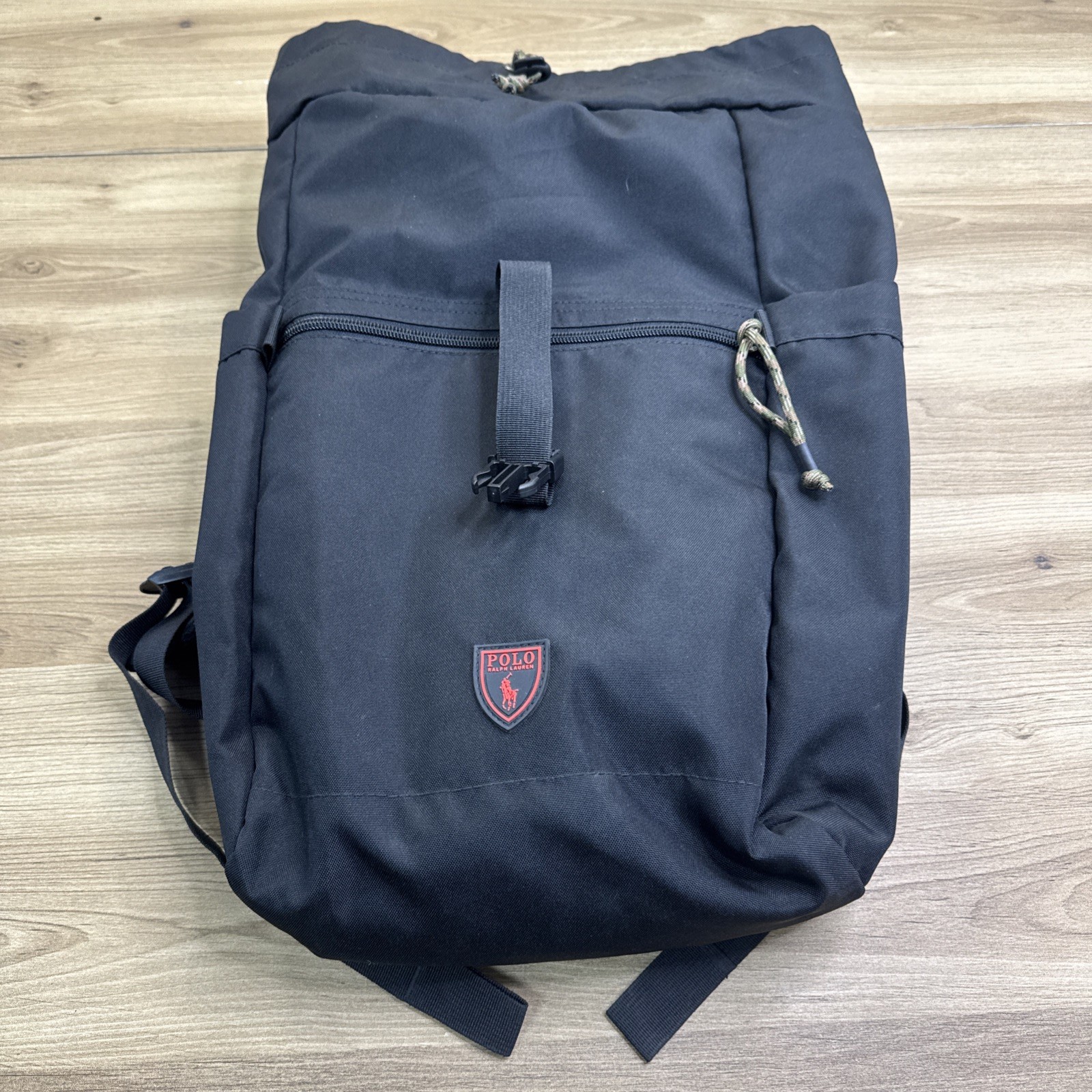 Polo Ralph Lauren Preppy Backpack Black Drawstring Flap School Travel Bag