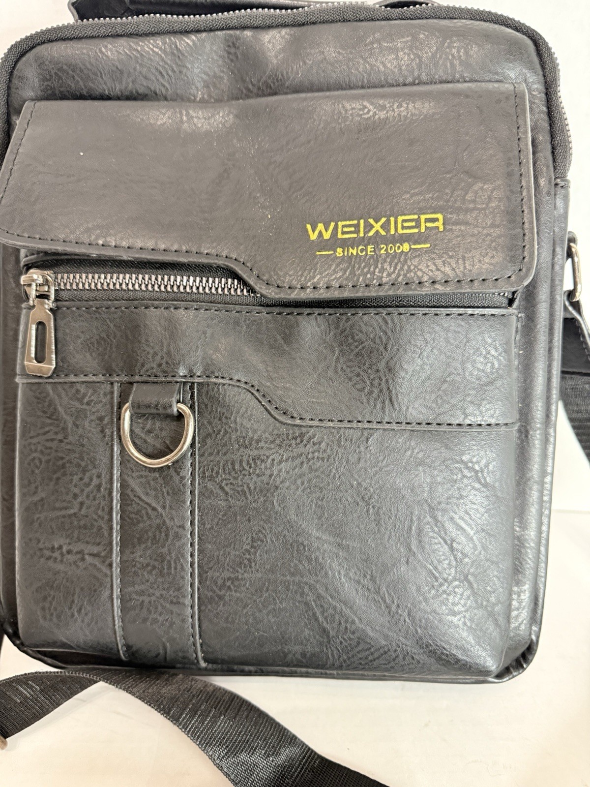 WEIXIER men’s PU leather crossbody shoulder bag Black With Zip Around Wallet