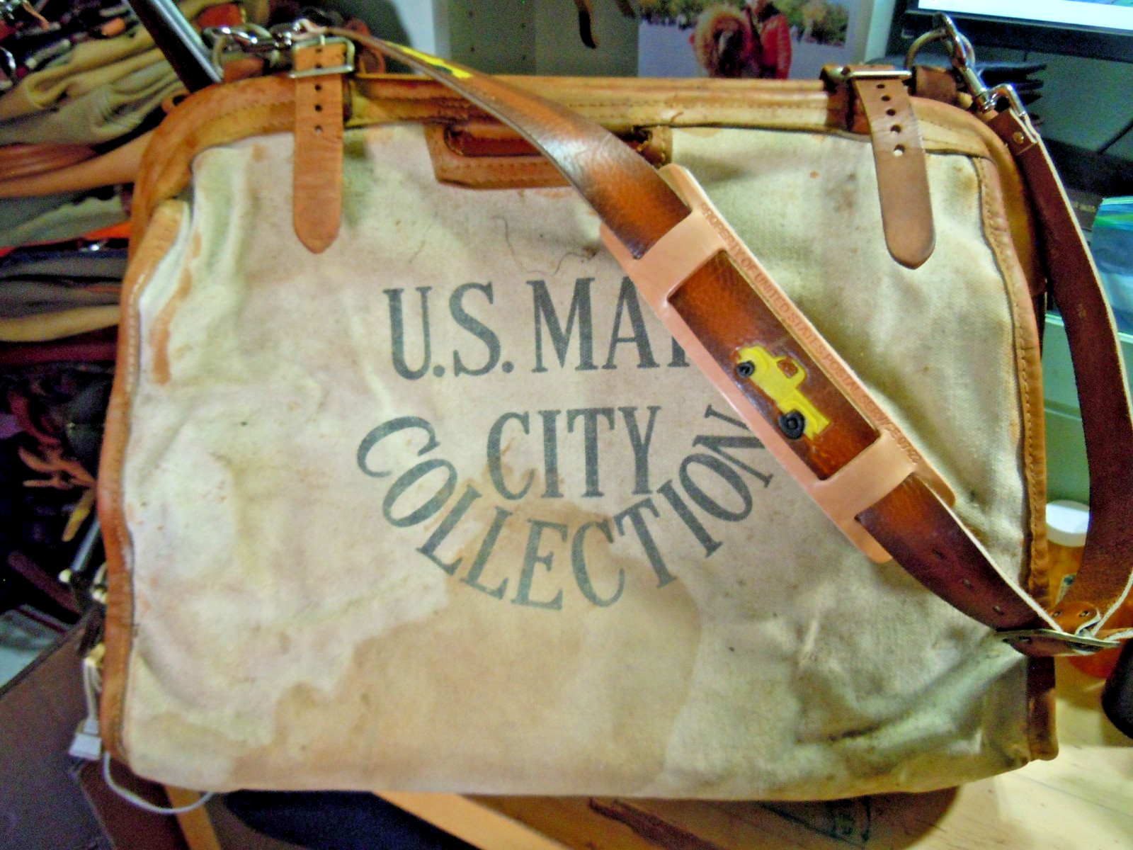 Vintage US Postal Mail CITY COLLECTION leather Canvas With shoulder strap # 3