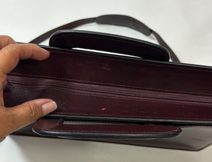 Protocol Portfolio Briefcase Split Leather Double Gusset Burgundy Red Brown