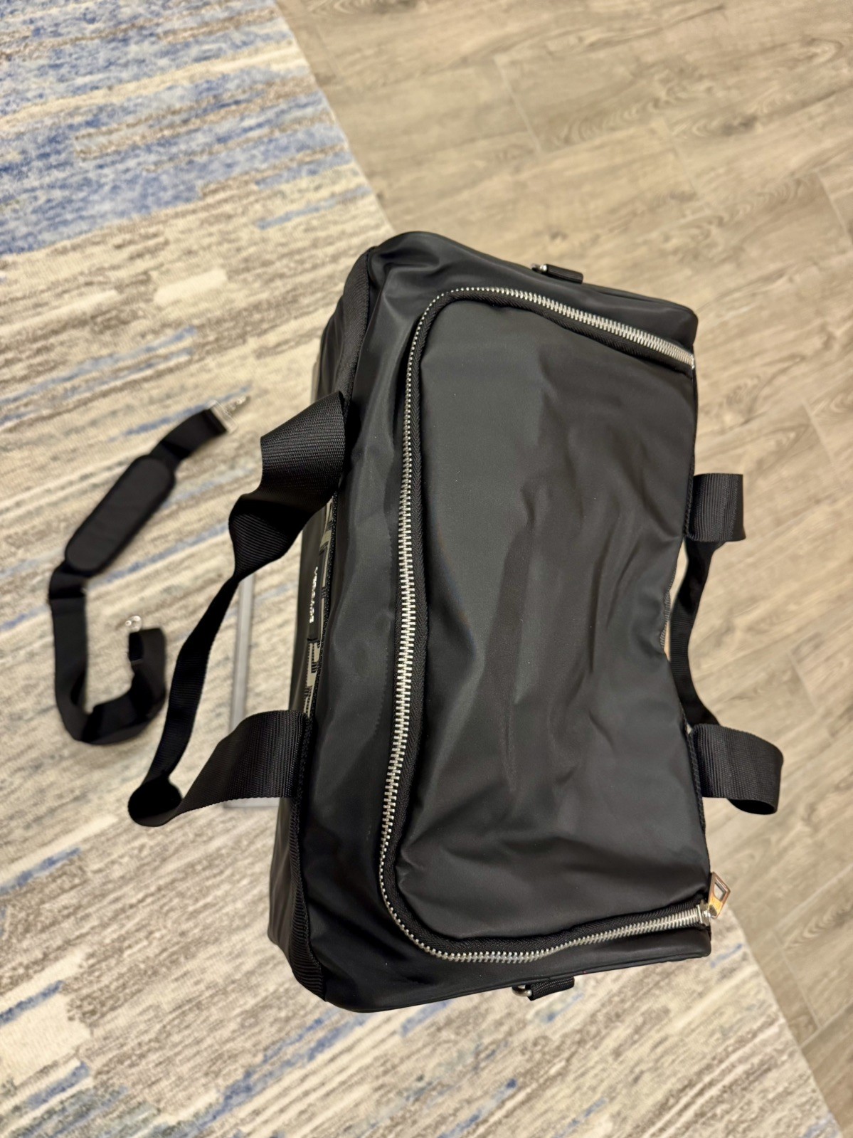 Versace Fragrances Black Duffle with Silver Tone Zipper Travel Overnight Gym Bag