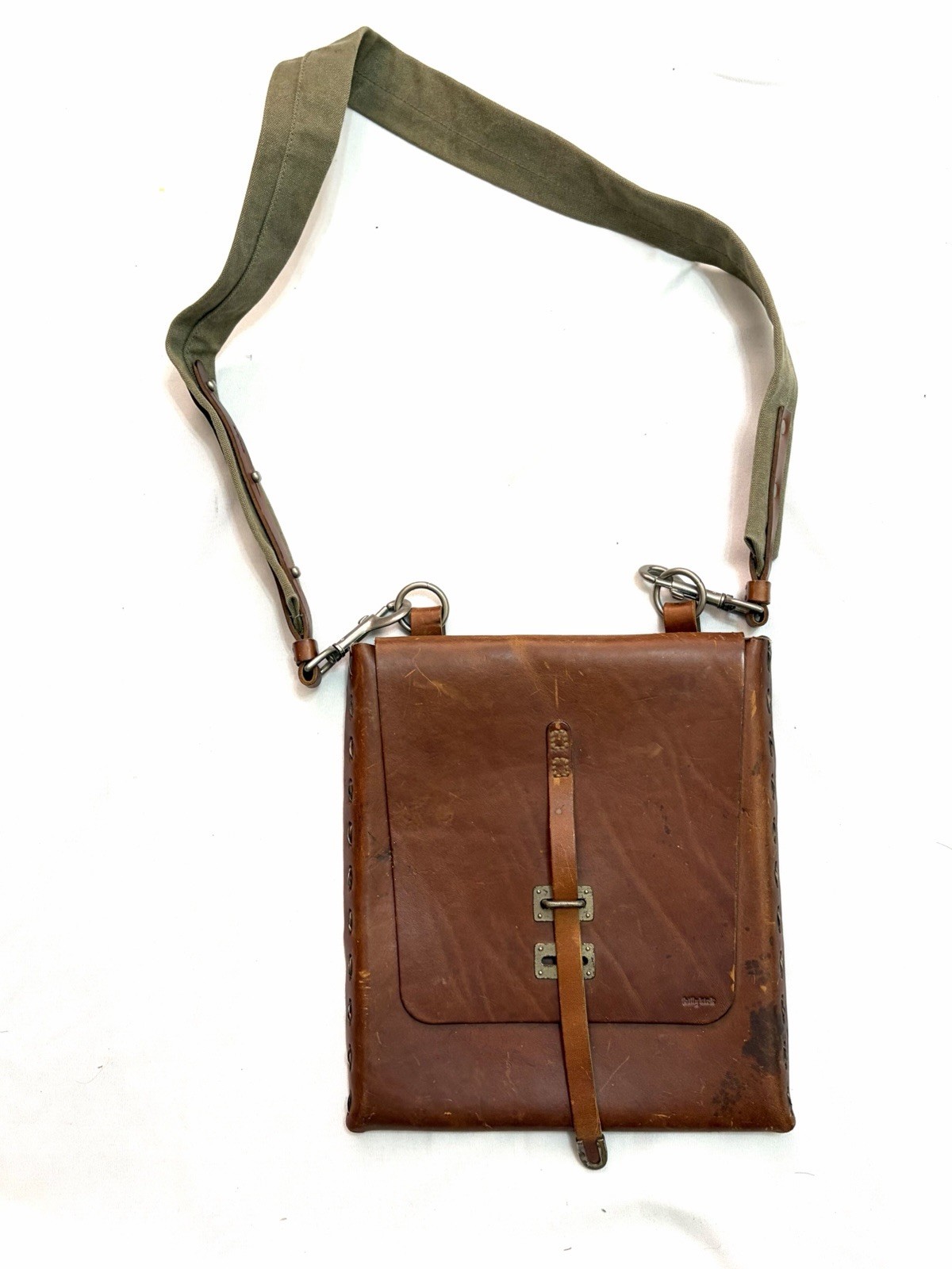 Billy Kirk Leather Post Man Messenger Bag Brown Khaki Used Canvas Vintage
