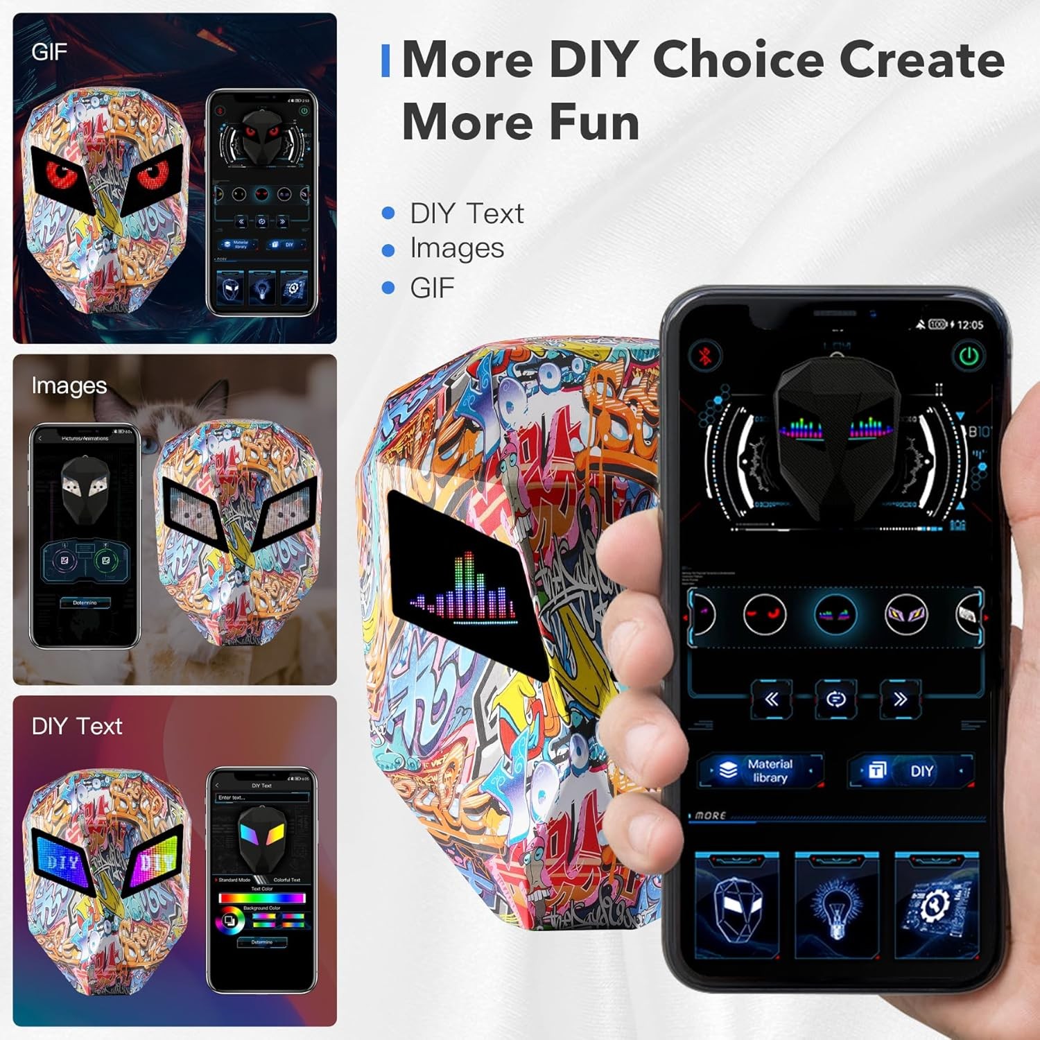 LED Motorcycle Backpack Moving Eyes Hard Case 19in Laptop Bag Graffiti Design