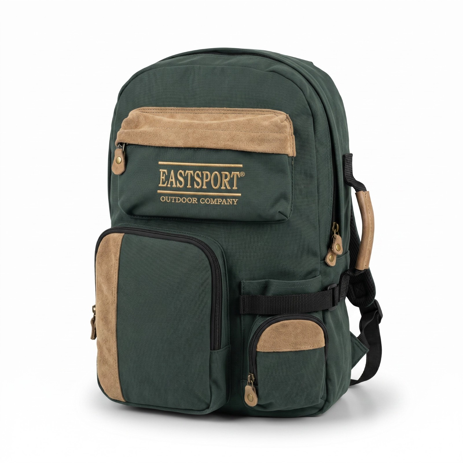 Vintage Eastsport Outdoor Co Canvas Backpack Green Suede Trim #1457