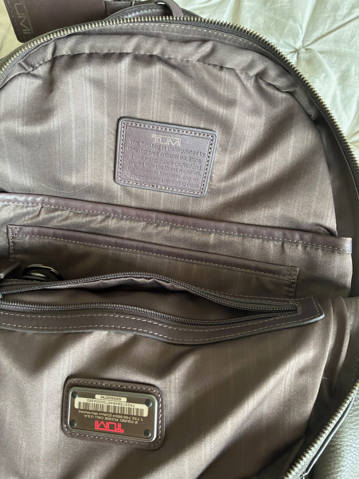 Tumi Olive With Brown Trim Pebbled Leather Backpack
