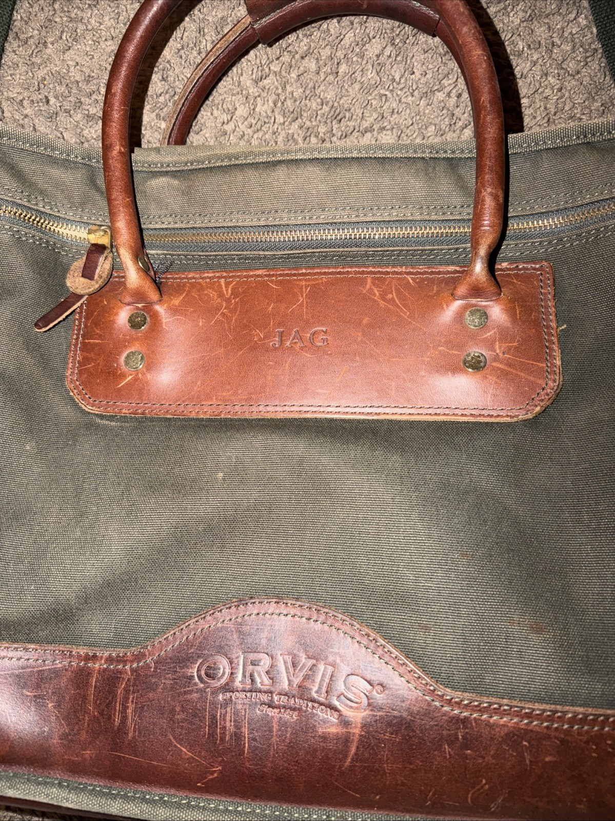 Orvis Battenkill Green Canvas Leather Briefcase Laptop Bag Document Case Vintage