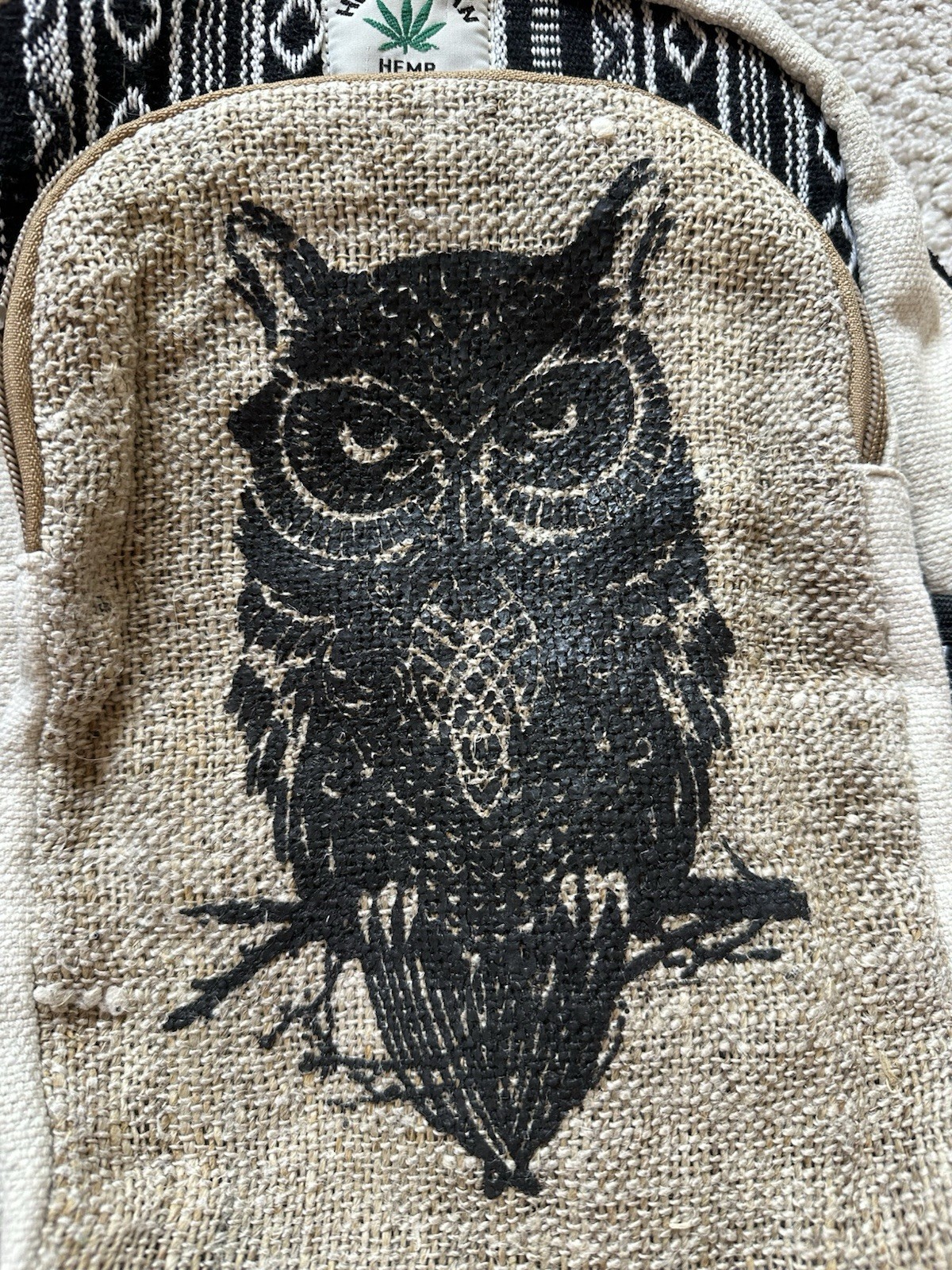 Himalayan Hemp THC Free Handmade Backpack Unisex Owl Multi Colors Boho Hippie