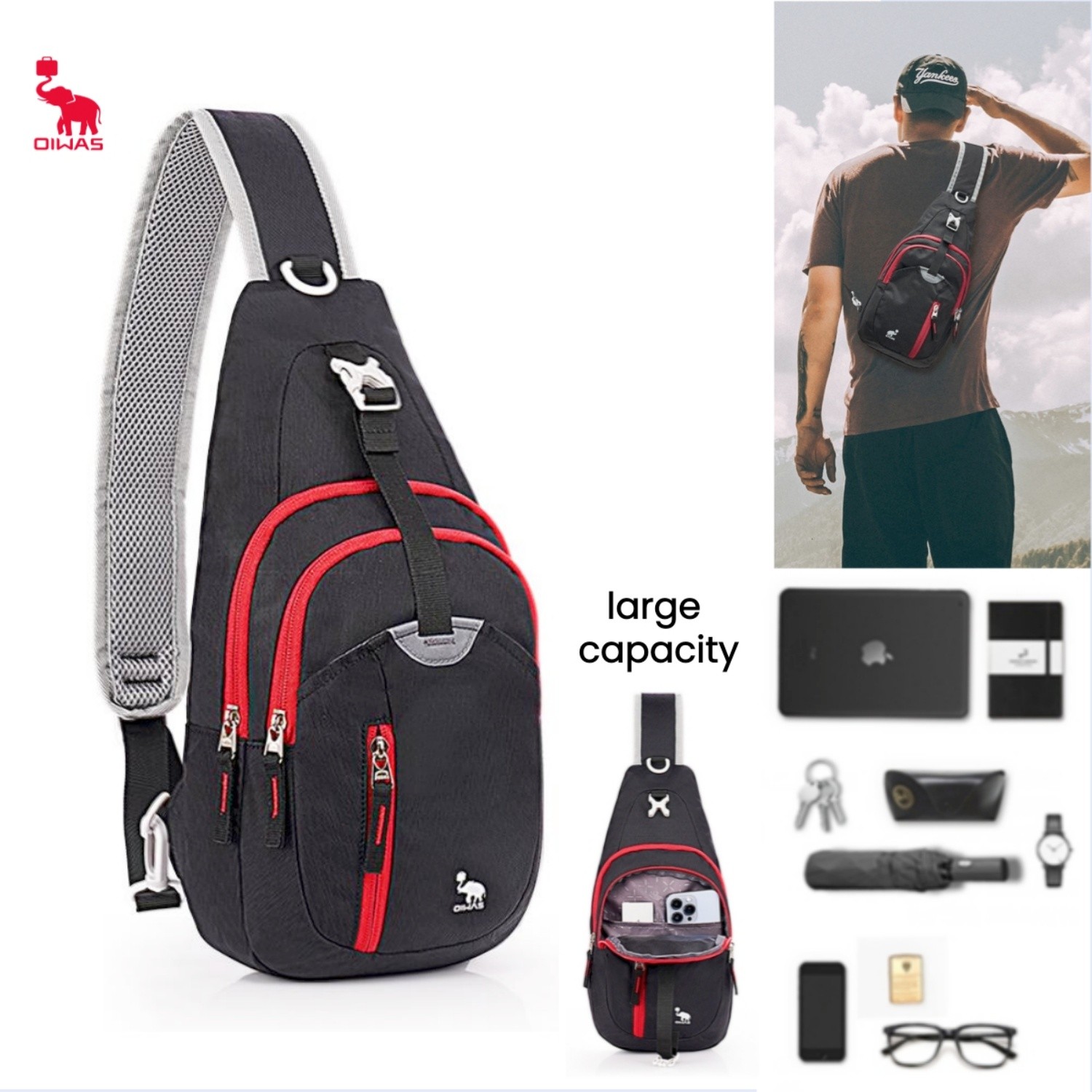 OIWAS Sling Bag Men Women Crossbody Bag Chest Daypack Lightweight Shoulder Bag