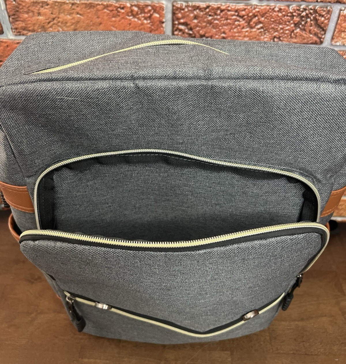 Modoker Vintage 15″ Laptop Backpack Gray Denim with External USB Port and Cable