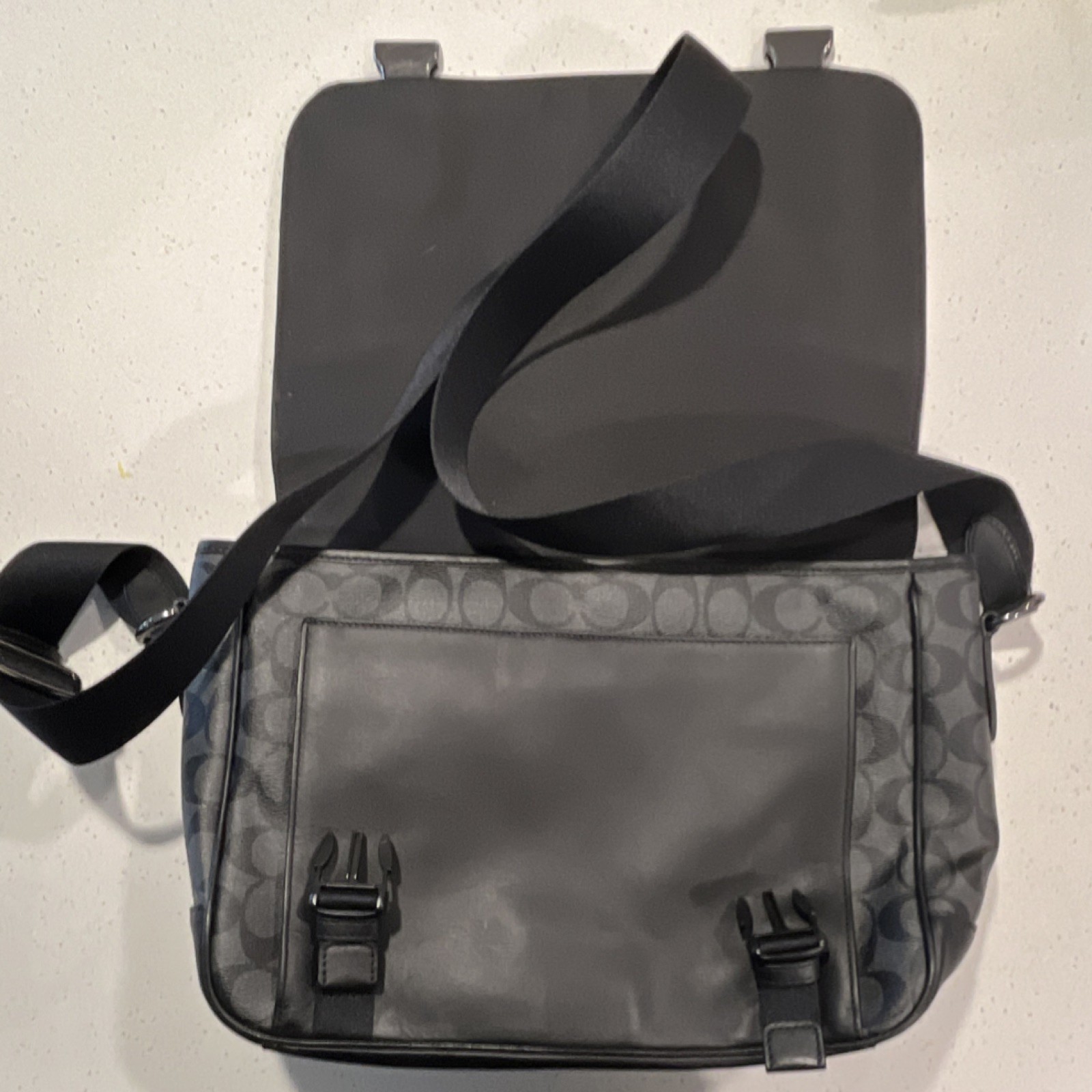 Coach Men’s E2180-C2792 Black Logo Print Messenger Bag with Inner Pockets