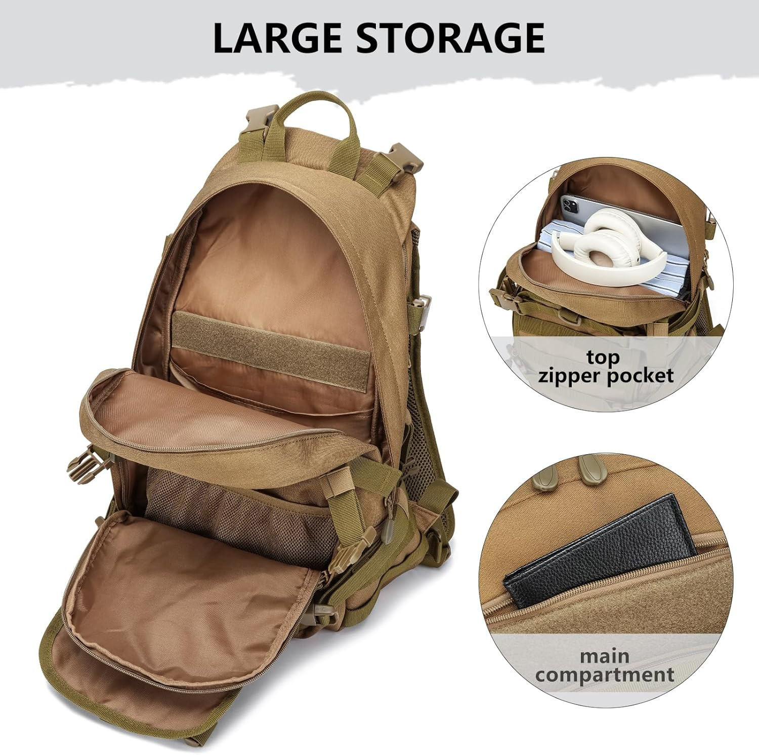 25L Small Tactical Backpack for Men, Military Waterproof Backpack with Multiple