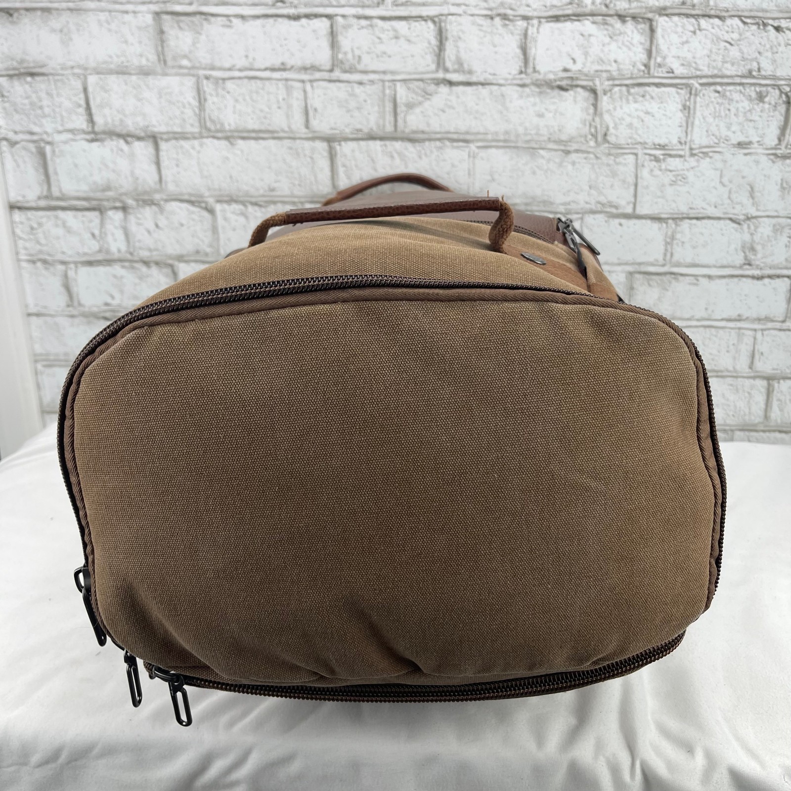 Witzman Brown Canvas Leather Multipocket Laptop Convertible Back Pack Travel Bag