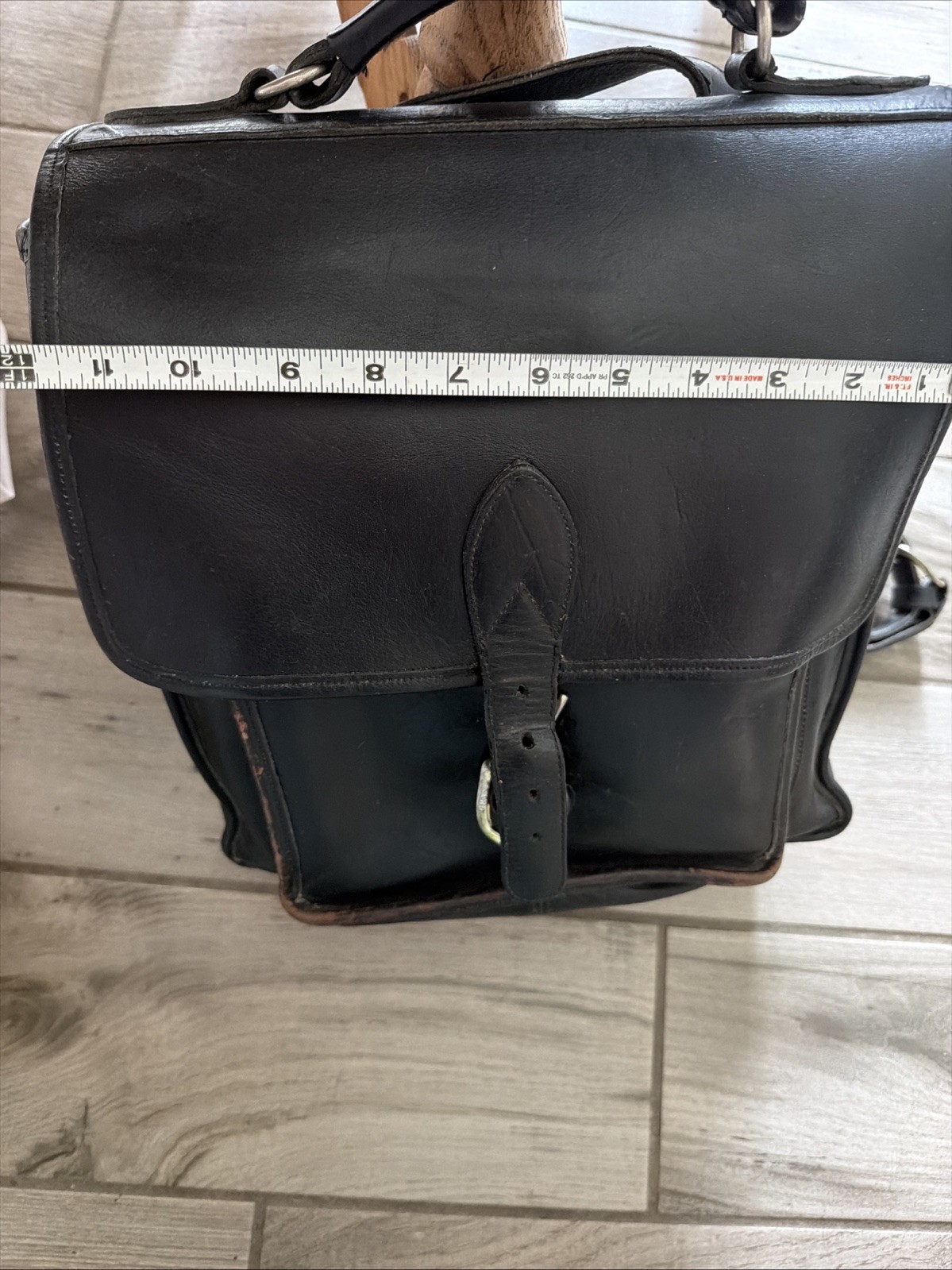 Vintage Black Thick Leather Backpack Briefcase Shoulder Bag Adjustable