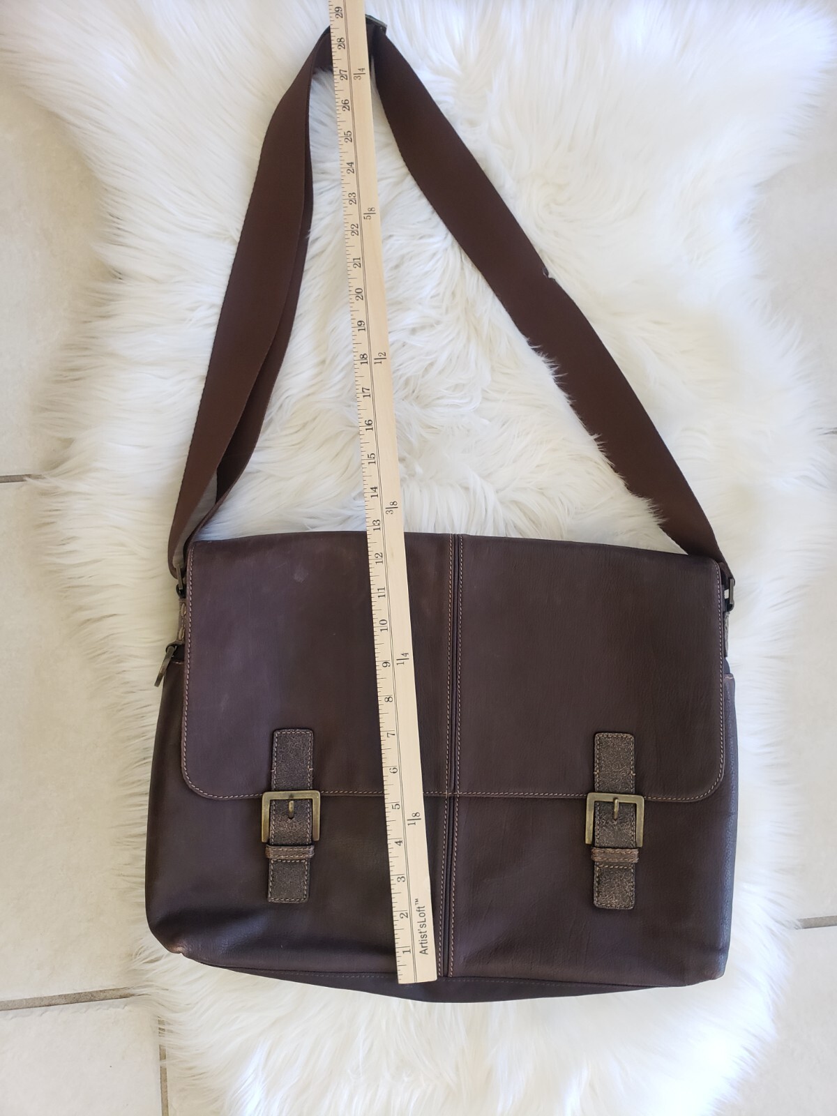 🌺Boconi Brown Leather Garth Slim Mailbag Men Messenger Laptop Crossbody Bag