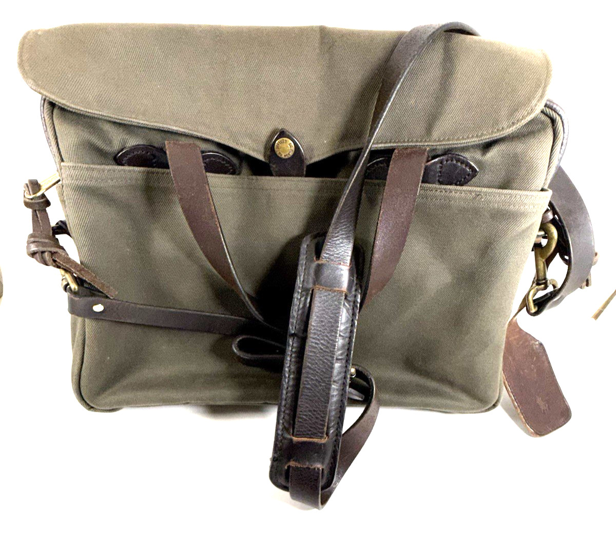 Filson 256 Dark Green Canvas Briefcase USA Made, brass Hardware Great Condition