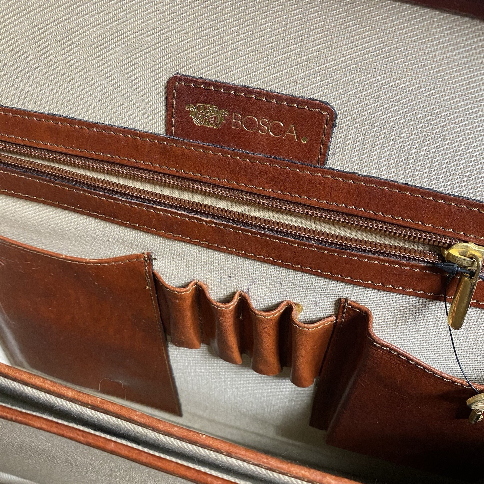 VTG Bosca Old Leather Partners Large Brief Case Bag Lock/Key Cognac Nice Patina