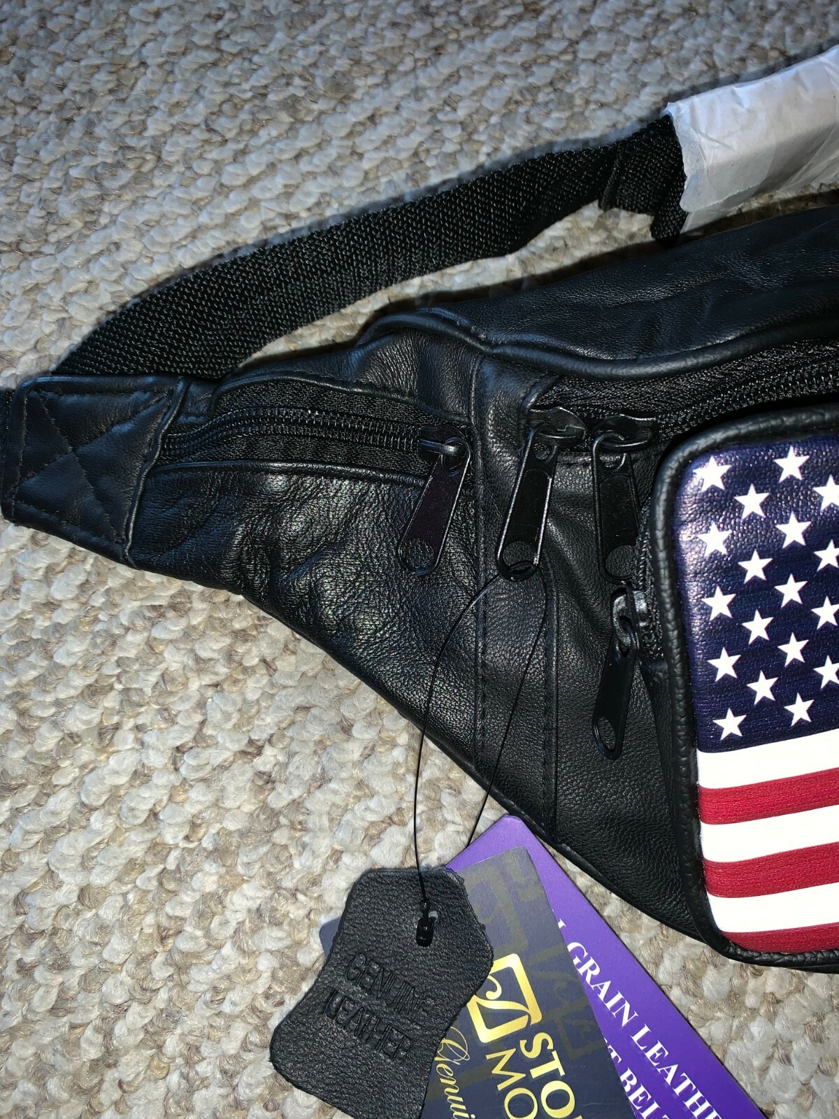 NWT Stone Mountain USA American Flag Leather Waist Fanny Pack Belt Bag Pouch NEW