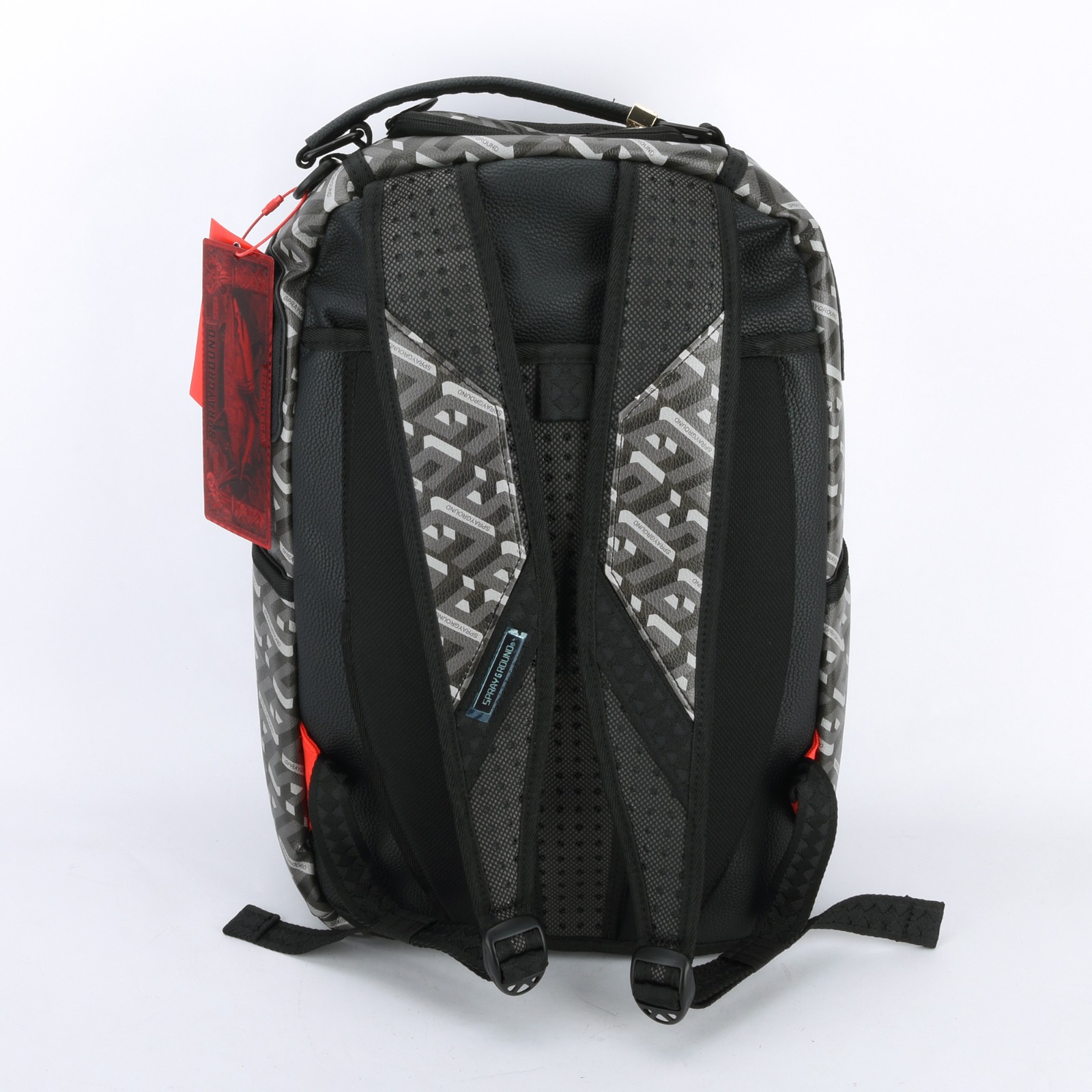Sprayground 3DSG Thunderclap Shark Leather Bag Backpack Unisex Black Gray Plaid