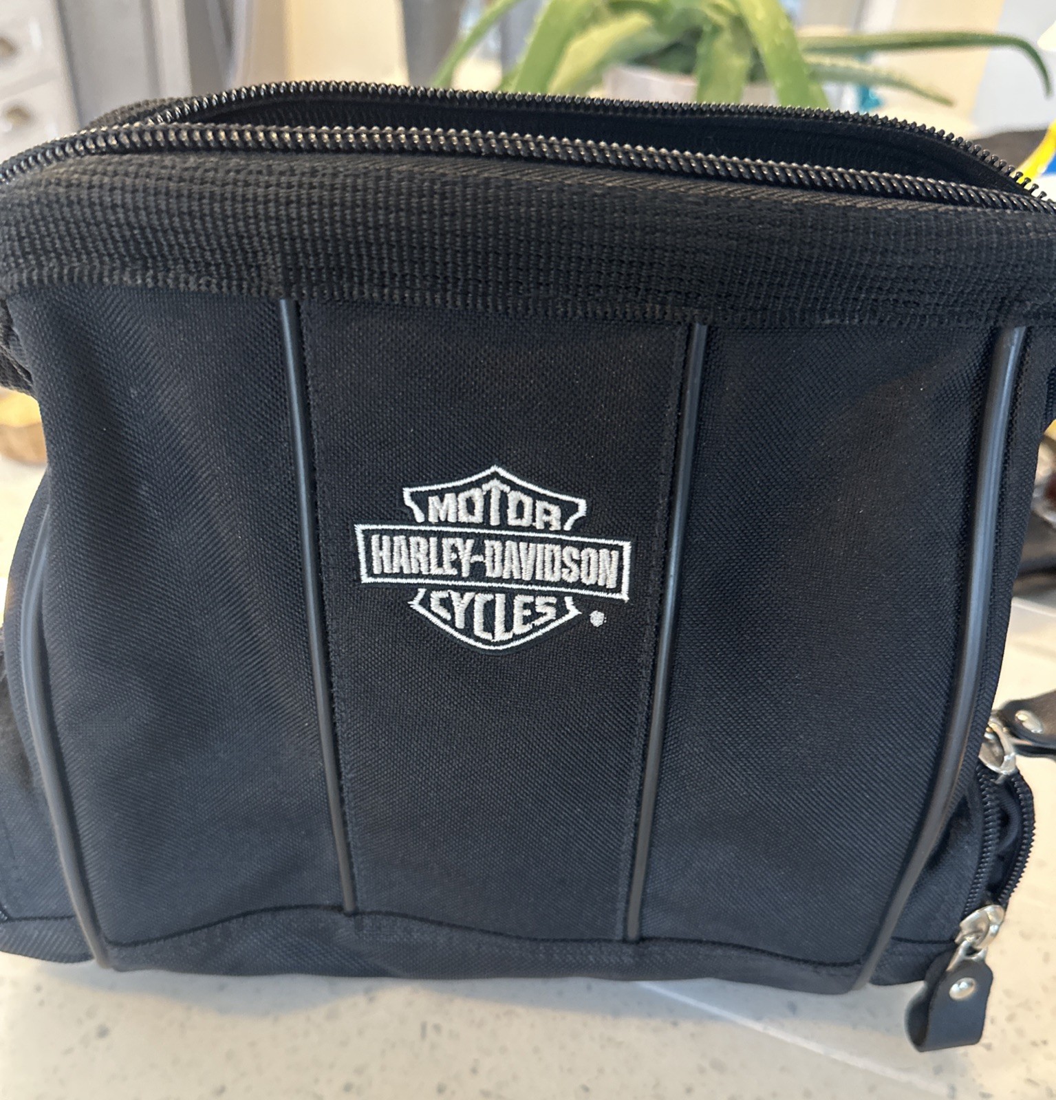 Harley Davidson Travel Bag Small Black Canvas Zippered 11” X 9” X 6” No Strap
