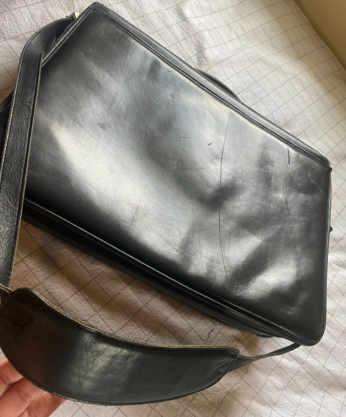 vintage Jack Georges black leather briefcase w/ combination lock