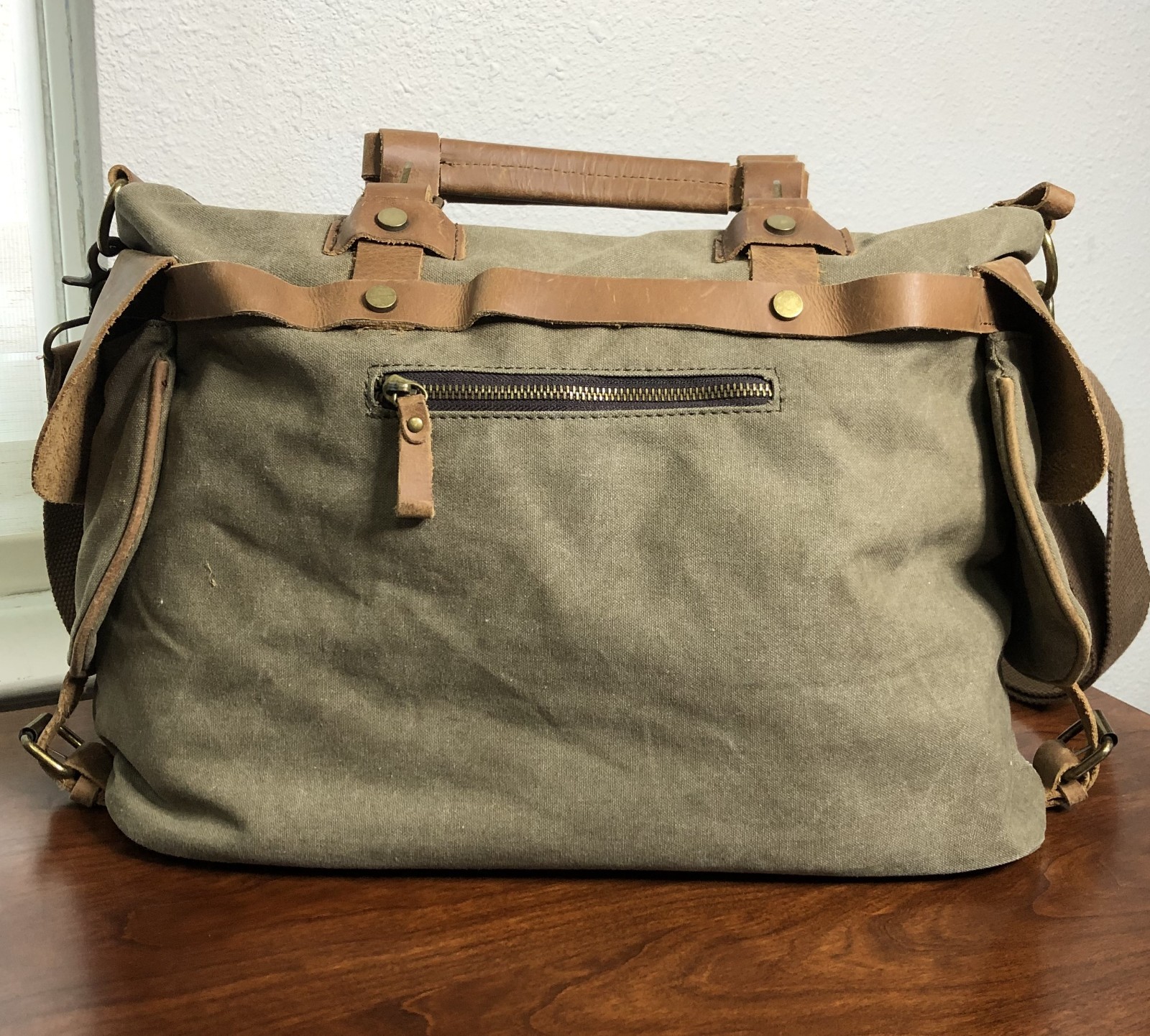 Vintage Canvas & Leather Duffel Bag – Heavy Duty Travel Weekender Tote Unbranded