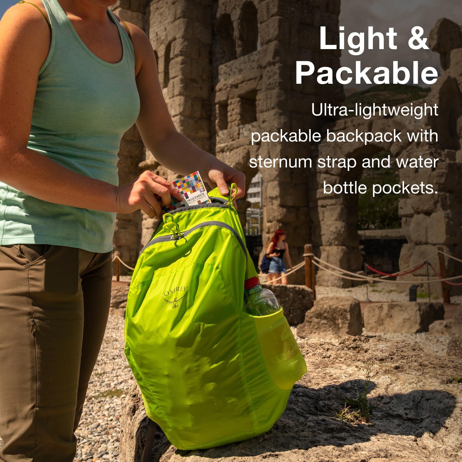 O S Black Packable Backpack for Organized Travel and Day Trips