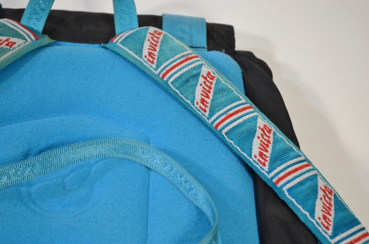 Invicta Jolly Black Backpack Black Teal Blue VTG Padded Italian Made in Italy