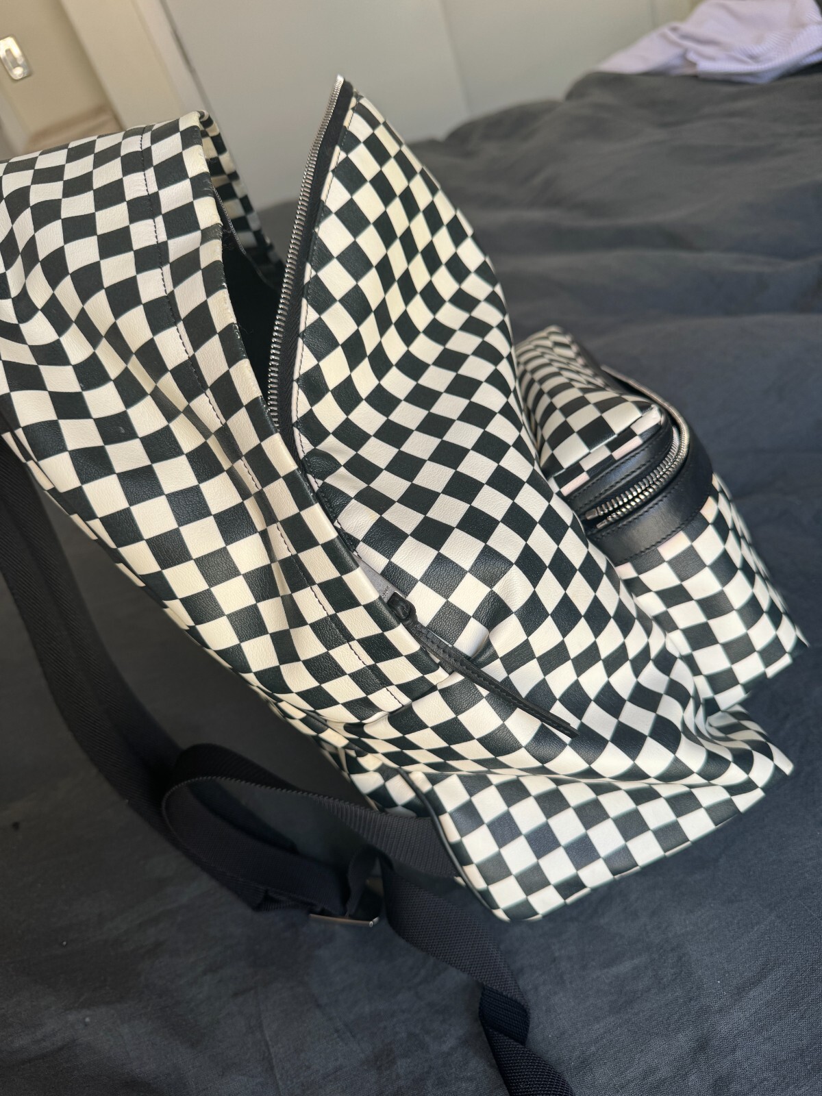 Saint Laurent Black & White Checkered Backpack (discoloration and fraying)