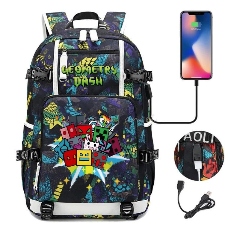 Geometry* Dash Printing Backpack Usb Charge School Bag Student Bookbag Backpacks