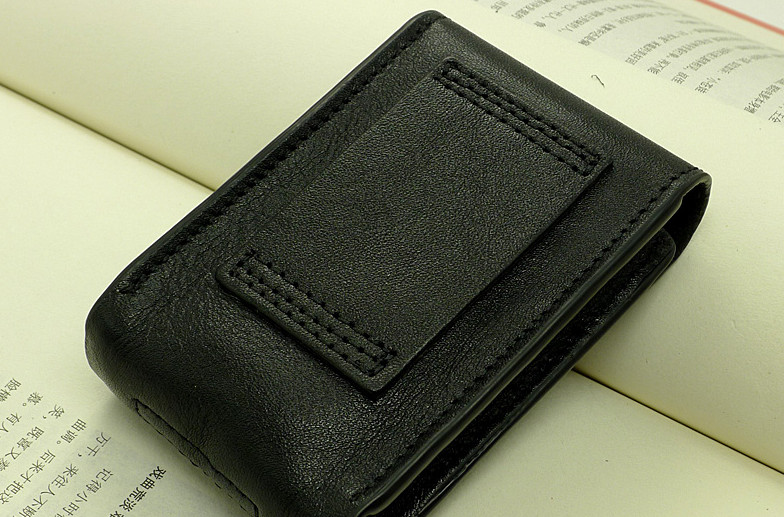 Men small Bag belt Waist fanny Pack wallet purse Cow Leather Pouch black 219