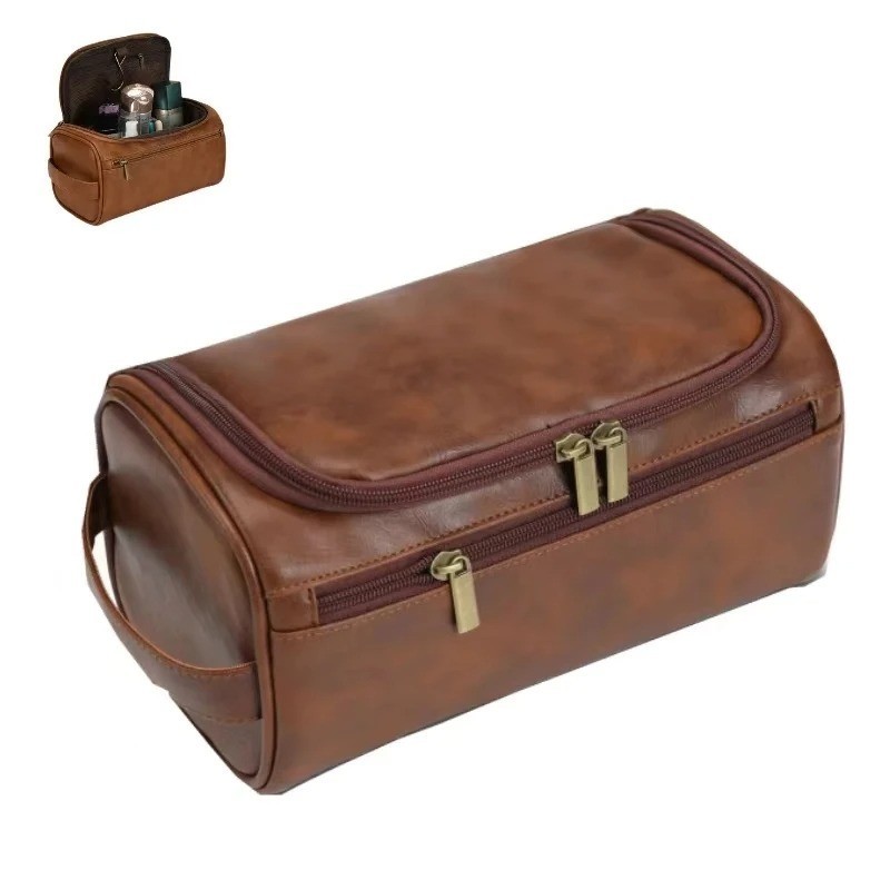 Leather Toiletry Bag for Men Women Dopp Kit Mens Hanging Toiletry Bag Travel
