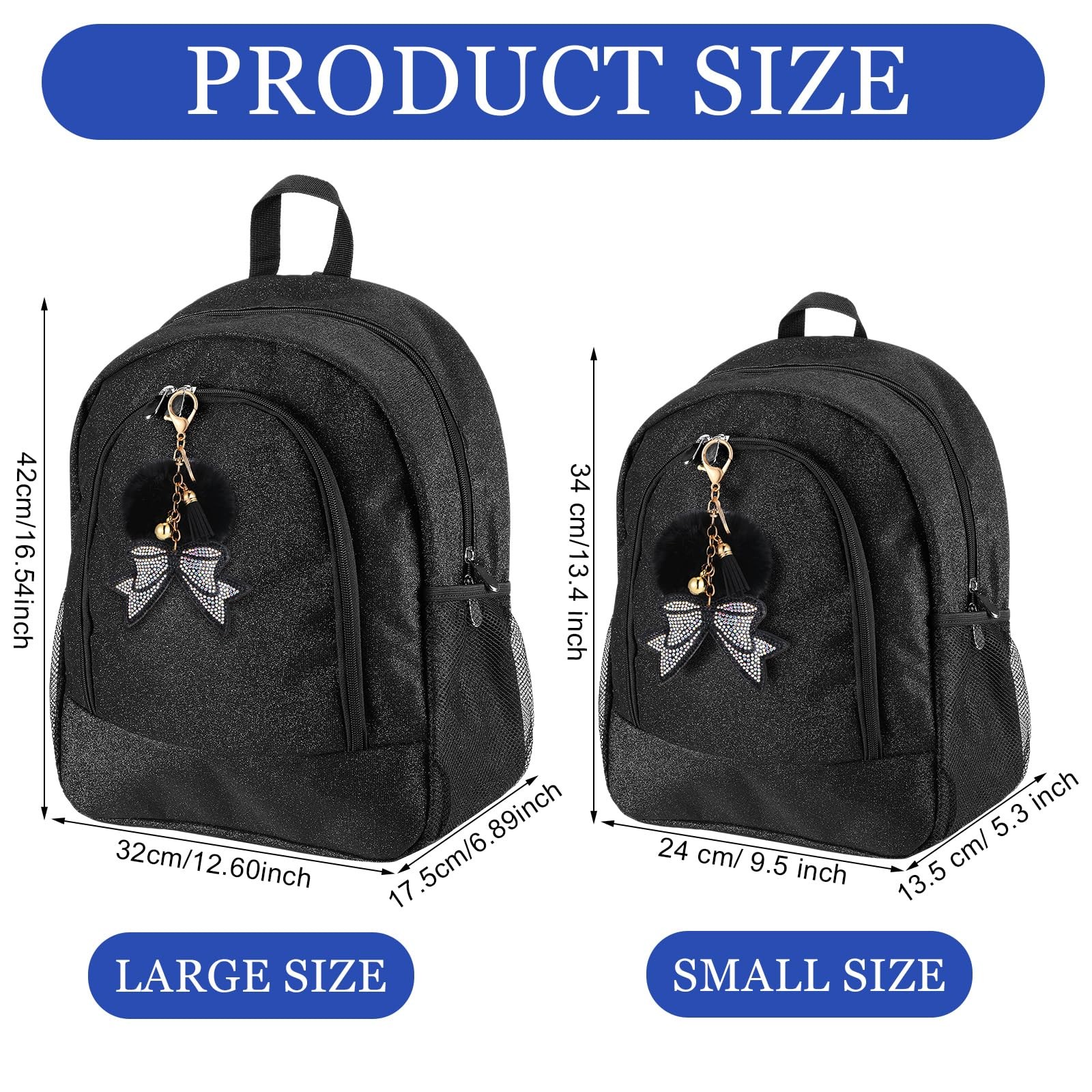 Glitter Canvas Cheer Backpack with Bow Keychain, Perfect Cheerleader Gift