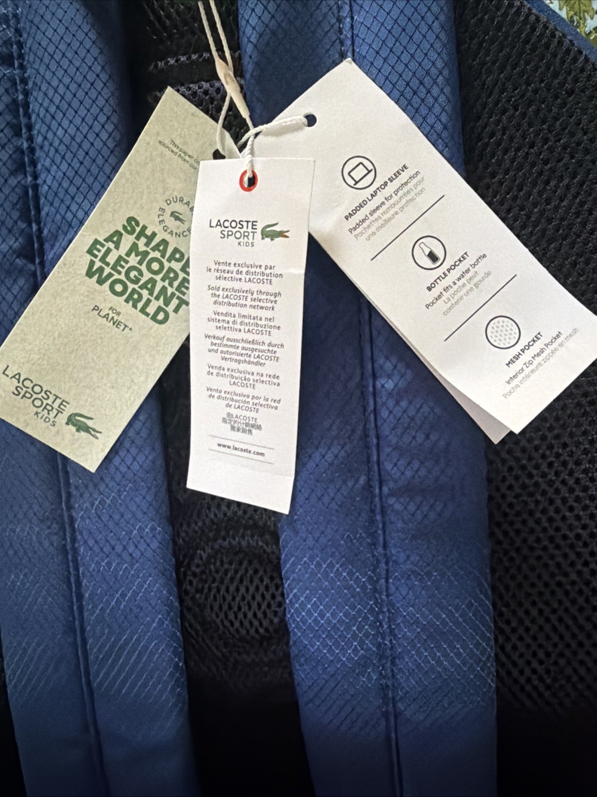 LACOSTE Sport Kids Backpack With Padded Laptop Sleeve/Bottle Pockets Royal Blue