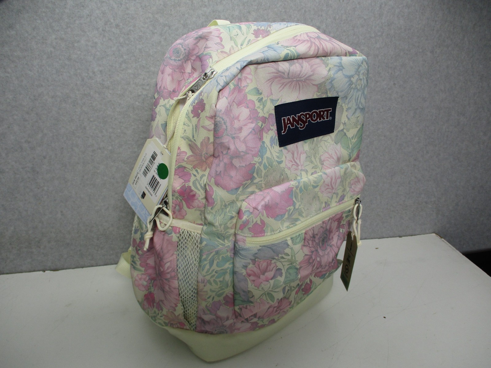 JanSport Cross Town Backpack Beige Pink Floral School Book Bag Student