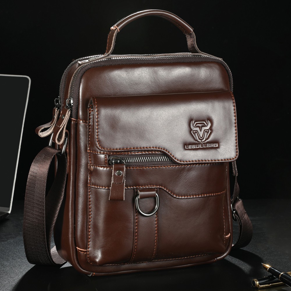 LEBULLBRO Mens Genuine Leather Sling Shoulder Bags Crossbody Business Office Bag