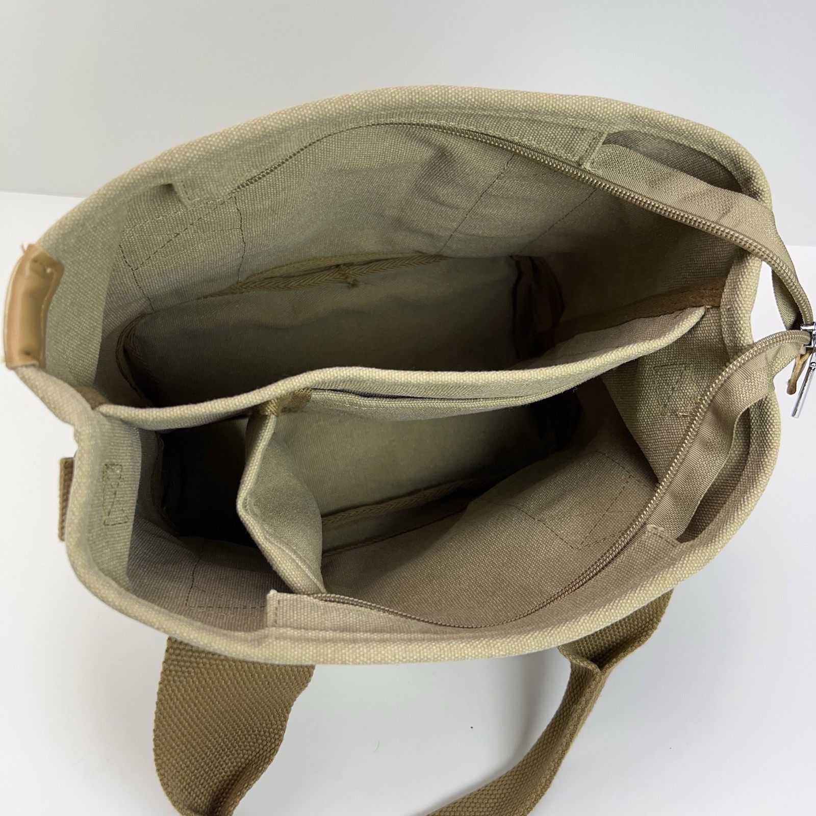 CANVAS Crossbody Tote Bag Small Top Handle Zip Close Organizer Travel Khaki Tan