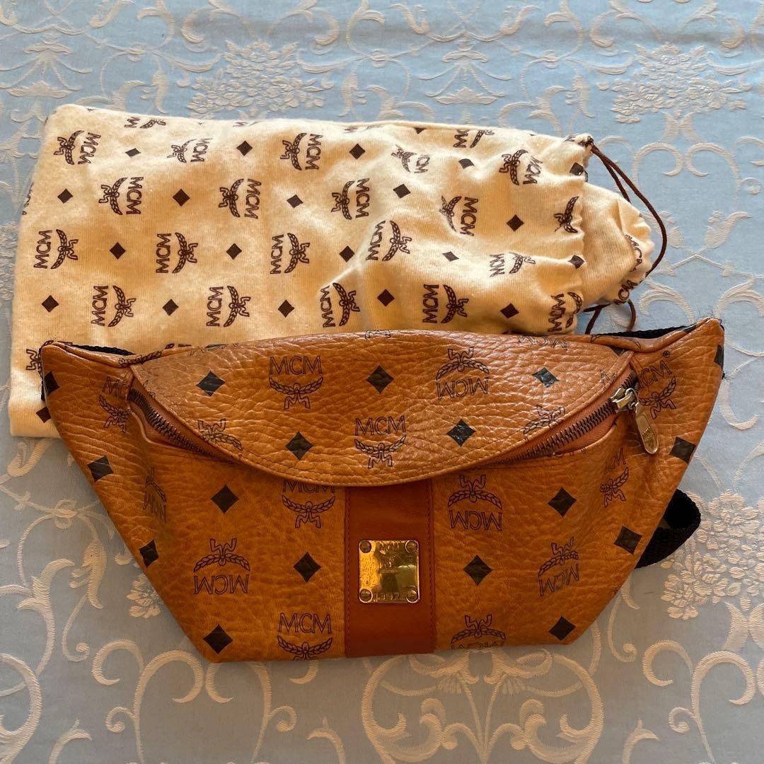 MCM Visetos Leather Waist Pouch Body Bag Brown Camel Authentic 1397F Men’s