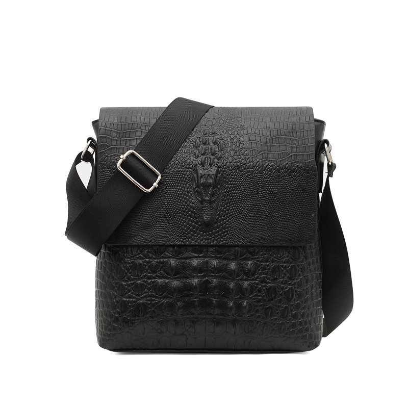 Vintage Croc Print PU Leather Mens Shoulder Bag Work Crossbody Messenger Bag