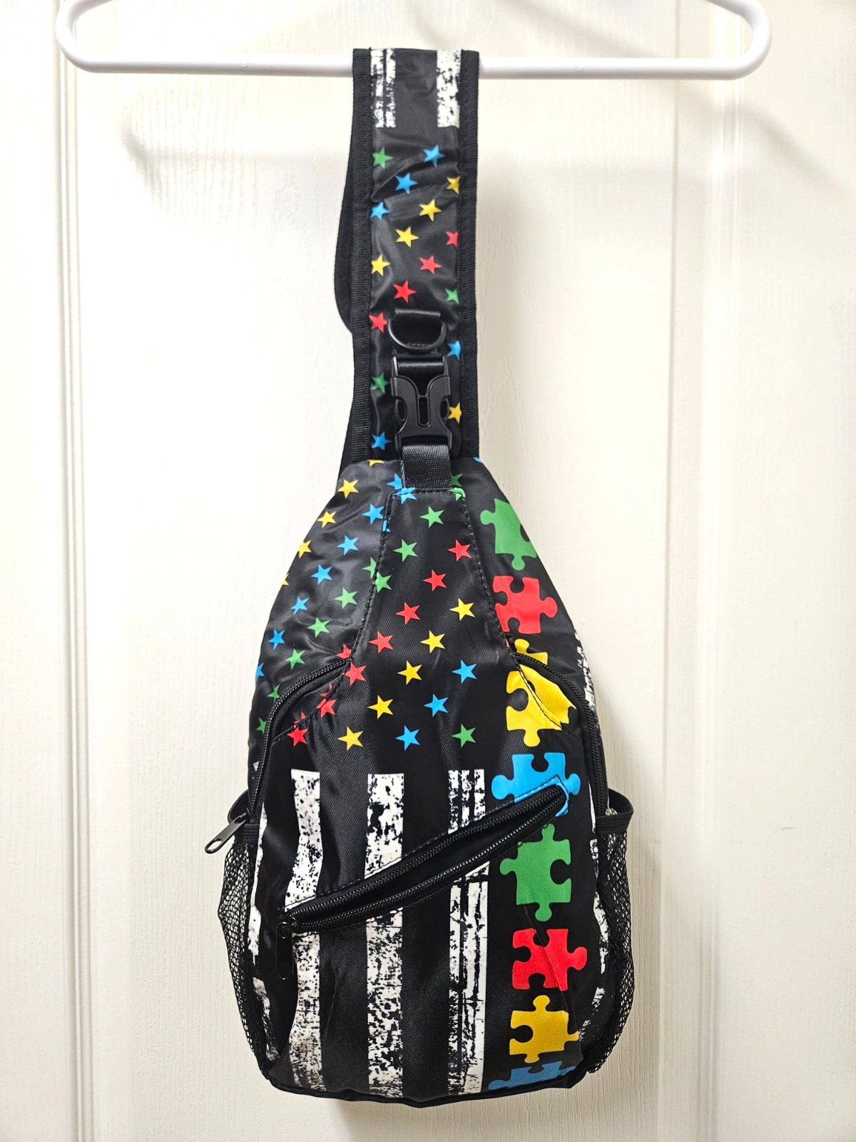 New Autism Awareness Jigsaw Puzzle American Flag Sling Bag