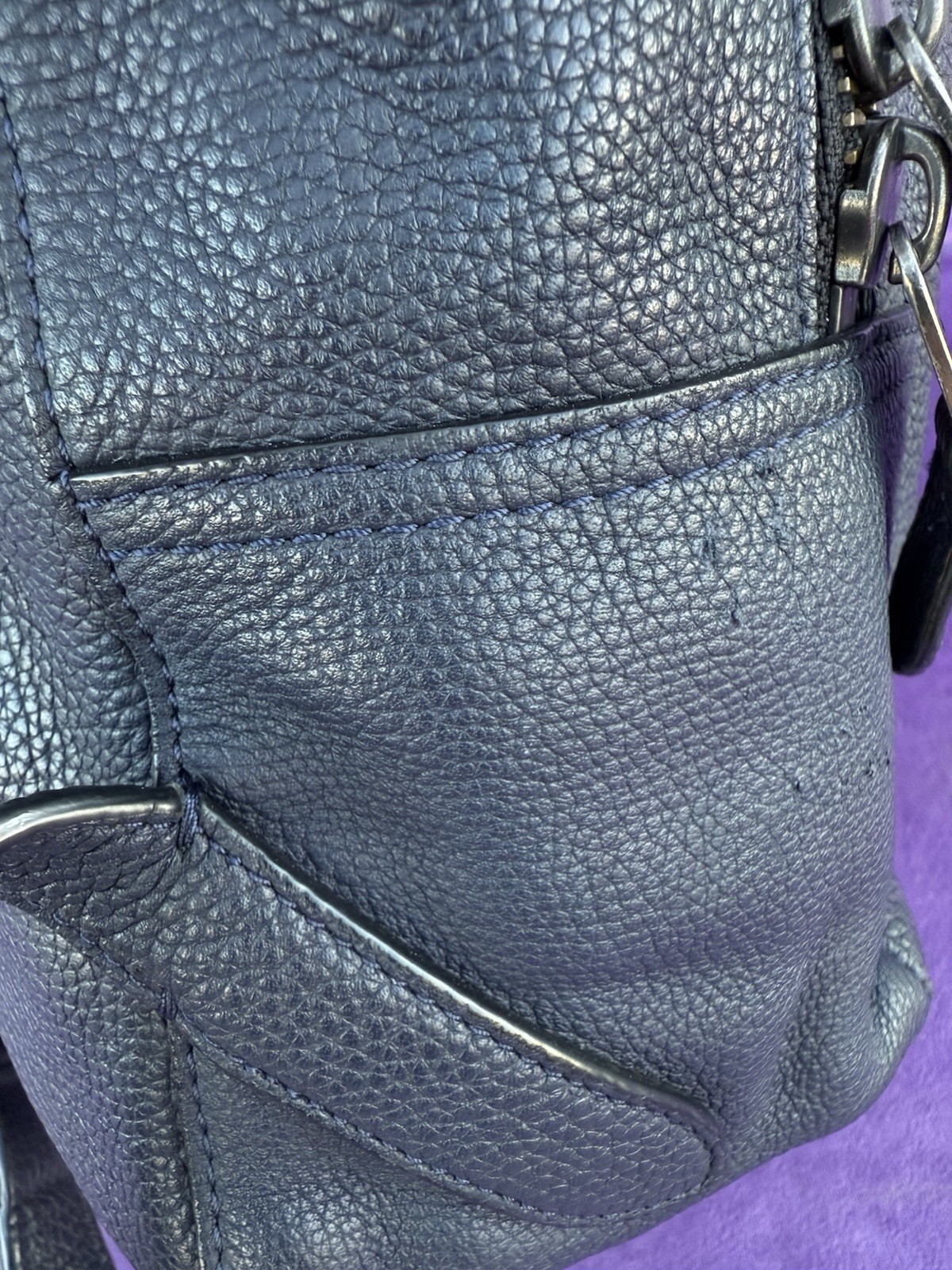 COACH Metropolitan Soft Backpack Pebbled Leather Navy Blue