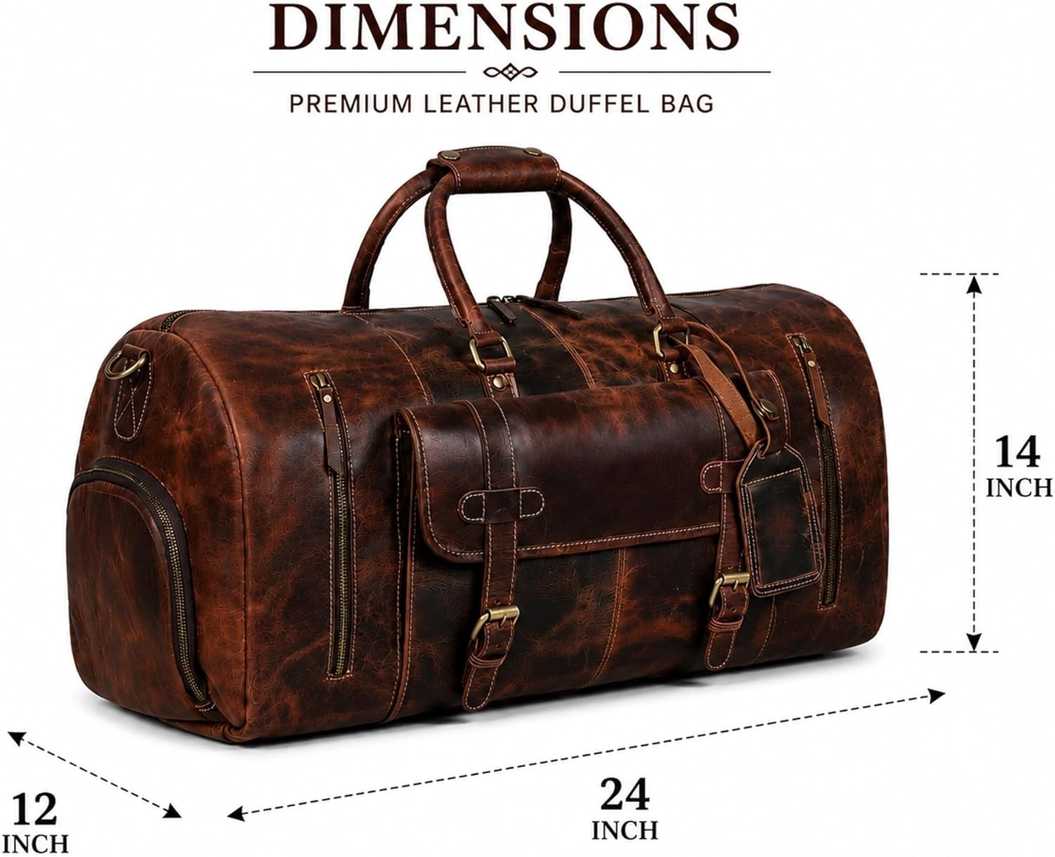 Versatile 24 Inch Genuine Leather Duffle Bag – Ideal for Weekend Getaways