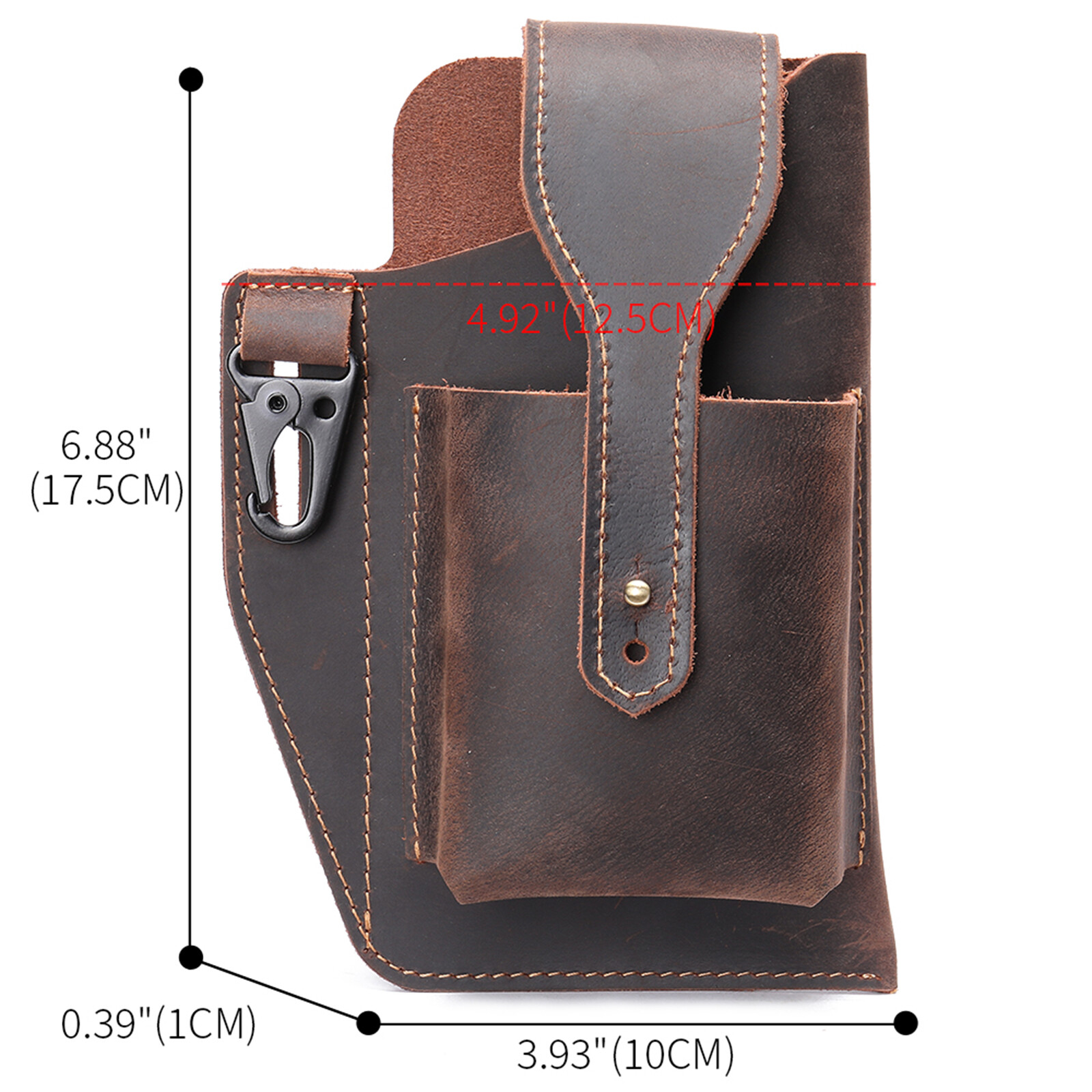 Men’s Leather Belt Pouch Phone Holder with Key Clip Vintage Waist Bag