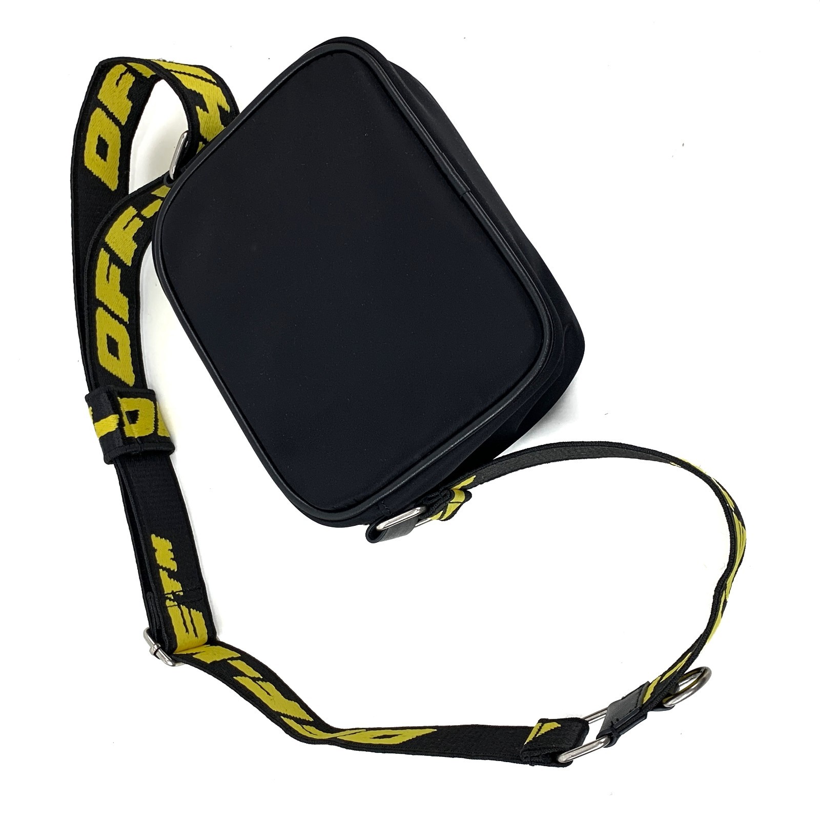 Off-White Logo Print Nylon Zipped Messenger Crossbody Bag Black
