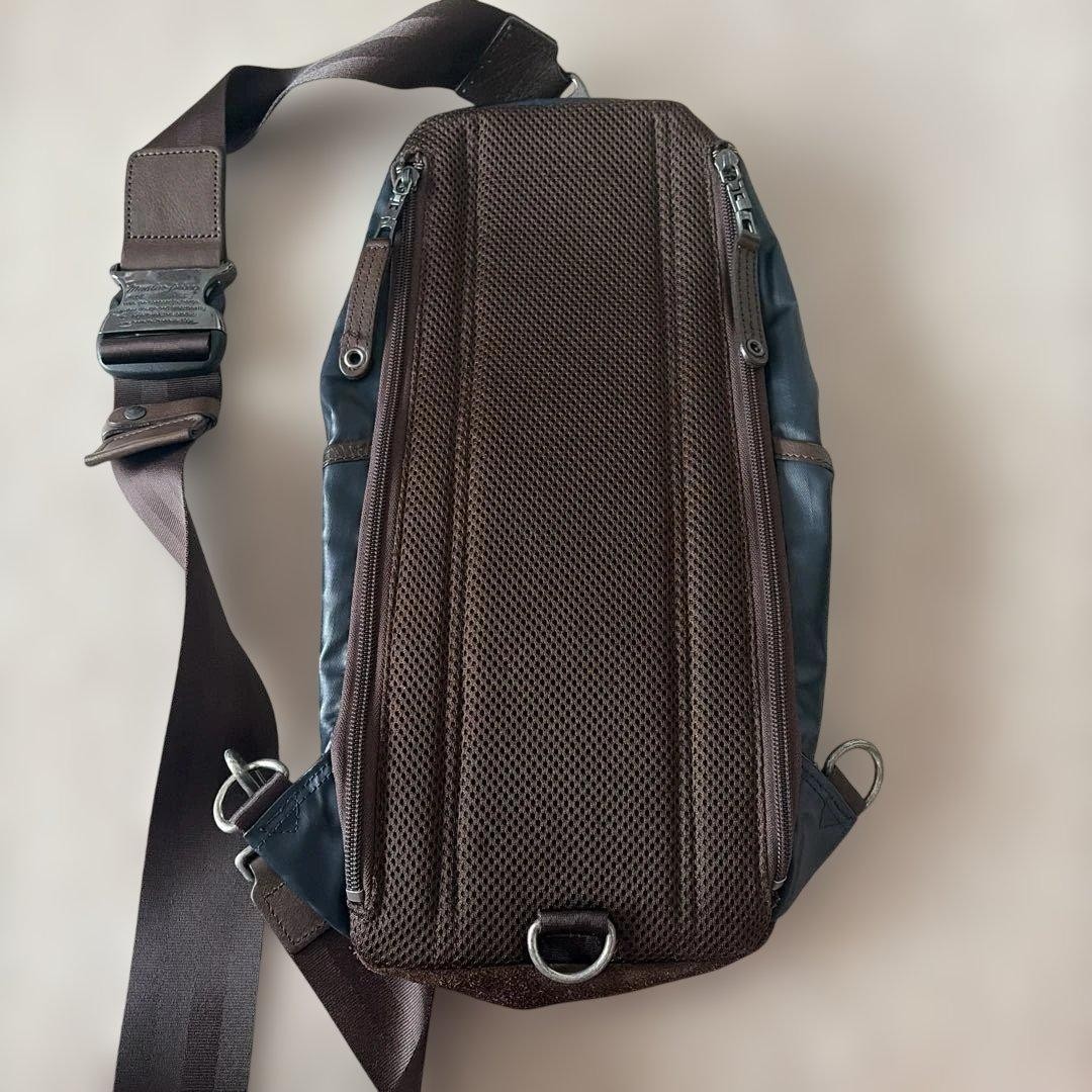 Masterpiece Masterpeace Sling Bag Navy Waterproof Canvas Suede Made in Japan