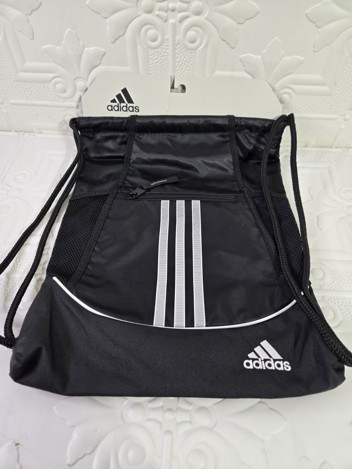 Adidas Alliance II Sports Sackpack Drawstring Bag Zipper Pockets Black New