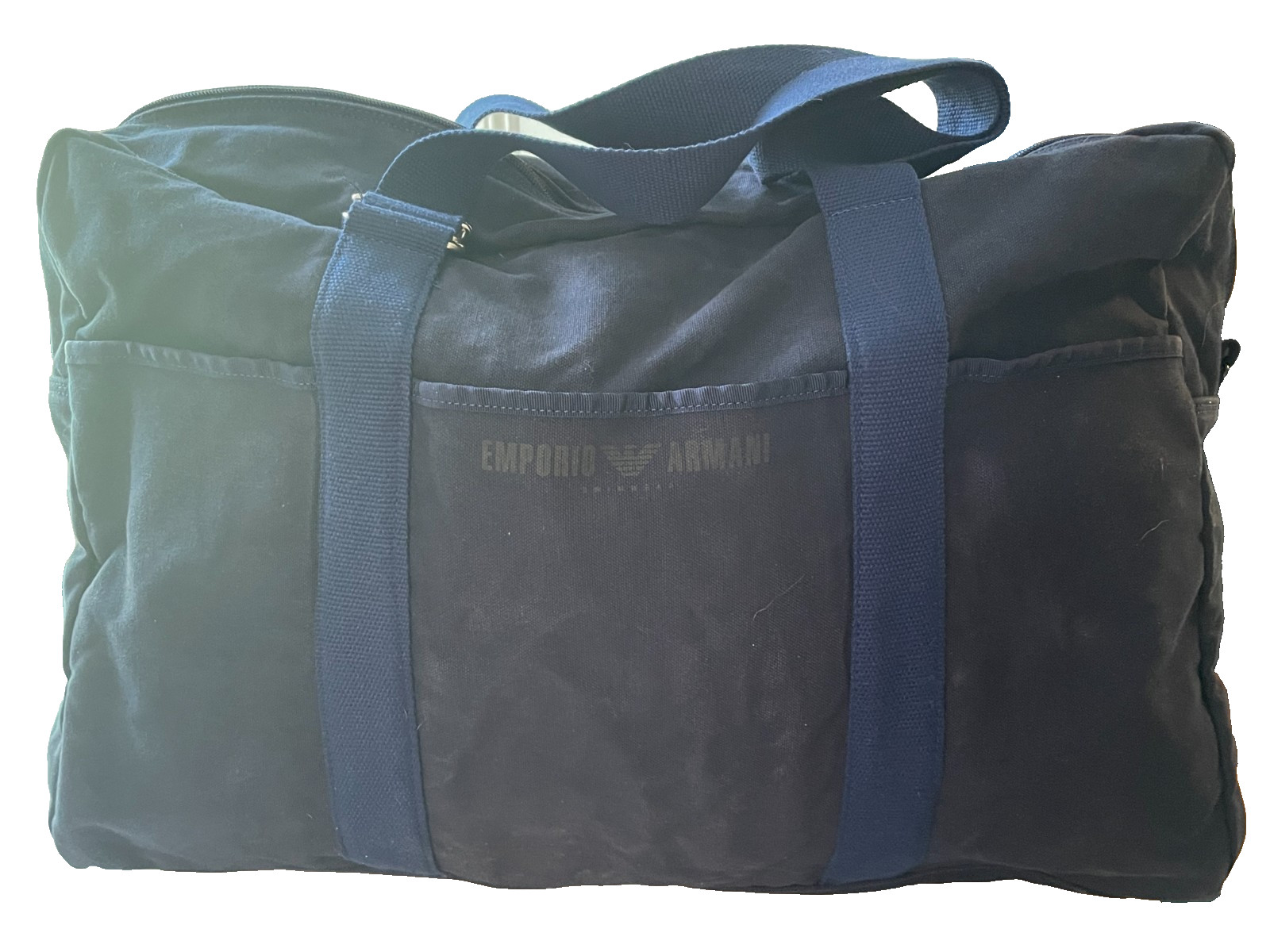 Emporio Armani Large Blue Duffle Travel Weekend Bag New